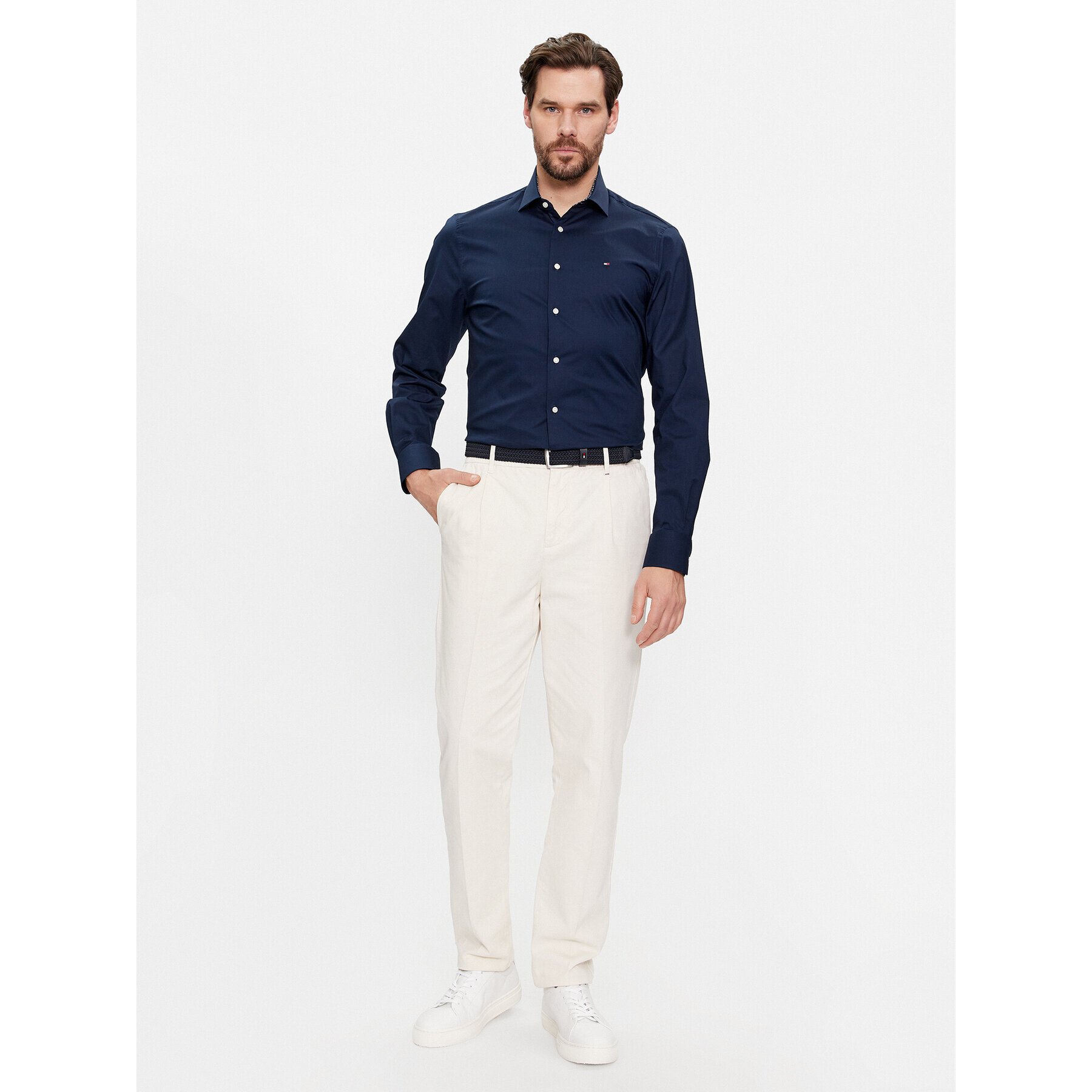 Tommy Hilfiger Srajca MW0MW34259 Mornarsko modra Slim Fit - Pepit.si