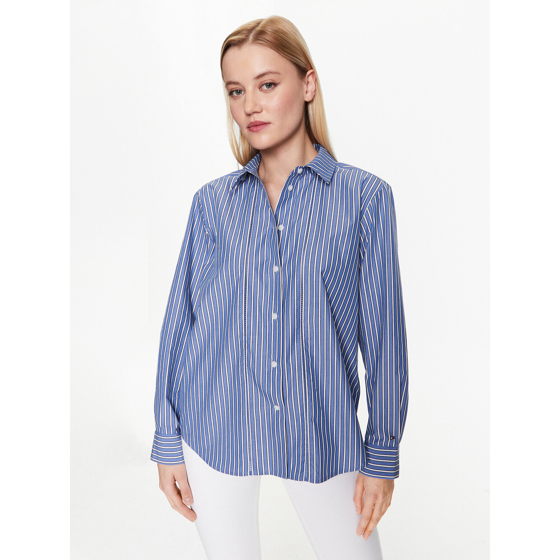 Tommy Hilfiger Srajca Stripe WW0WW37996 Mornarsko modra Relaxed Fit - Pepit.si