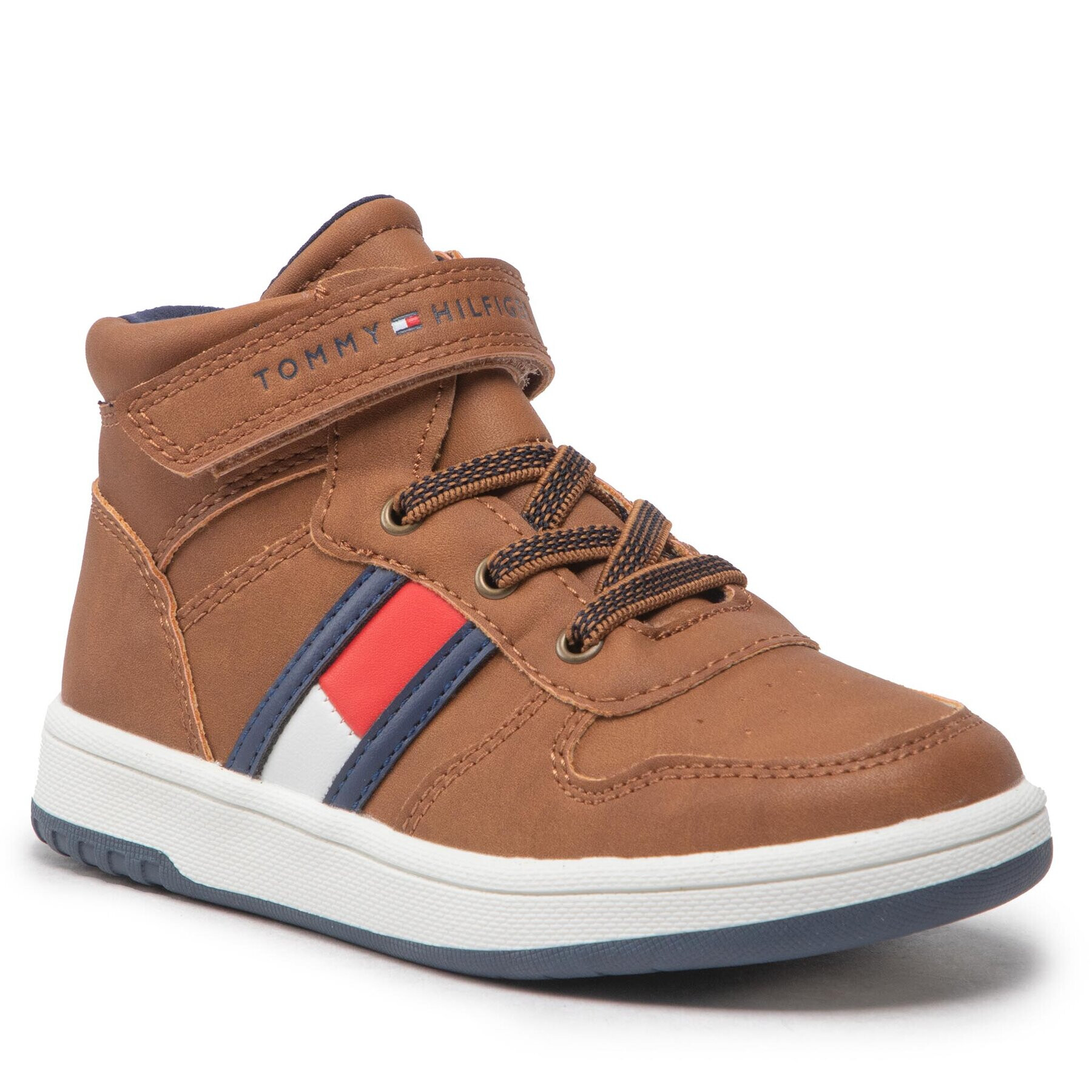 Tommy Hilfiger Superge High Top Lace-Up Velcro Sneaker T3B9-32476-1351 S Rjava - Pepit.si