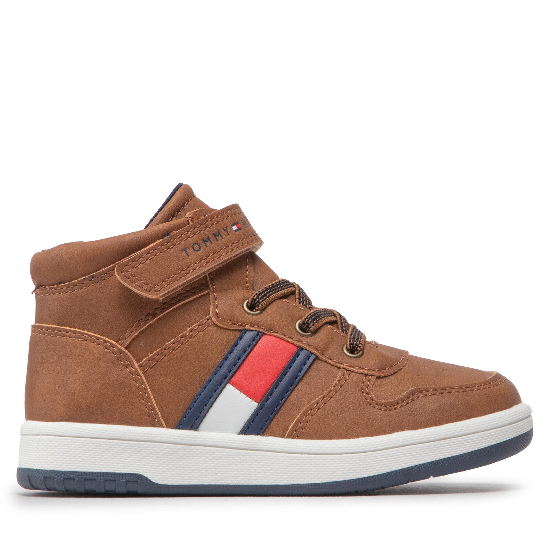 Tommy Hilfiger Superge High Top Lace-Up Velcro Sneaker T3B9-32476-1351 S Rjava - Pepit.si