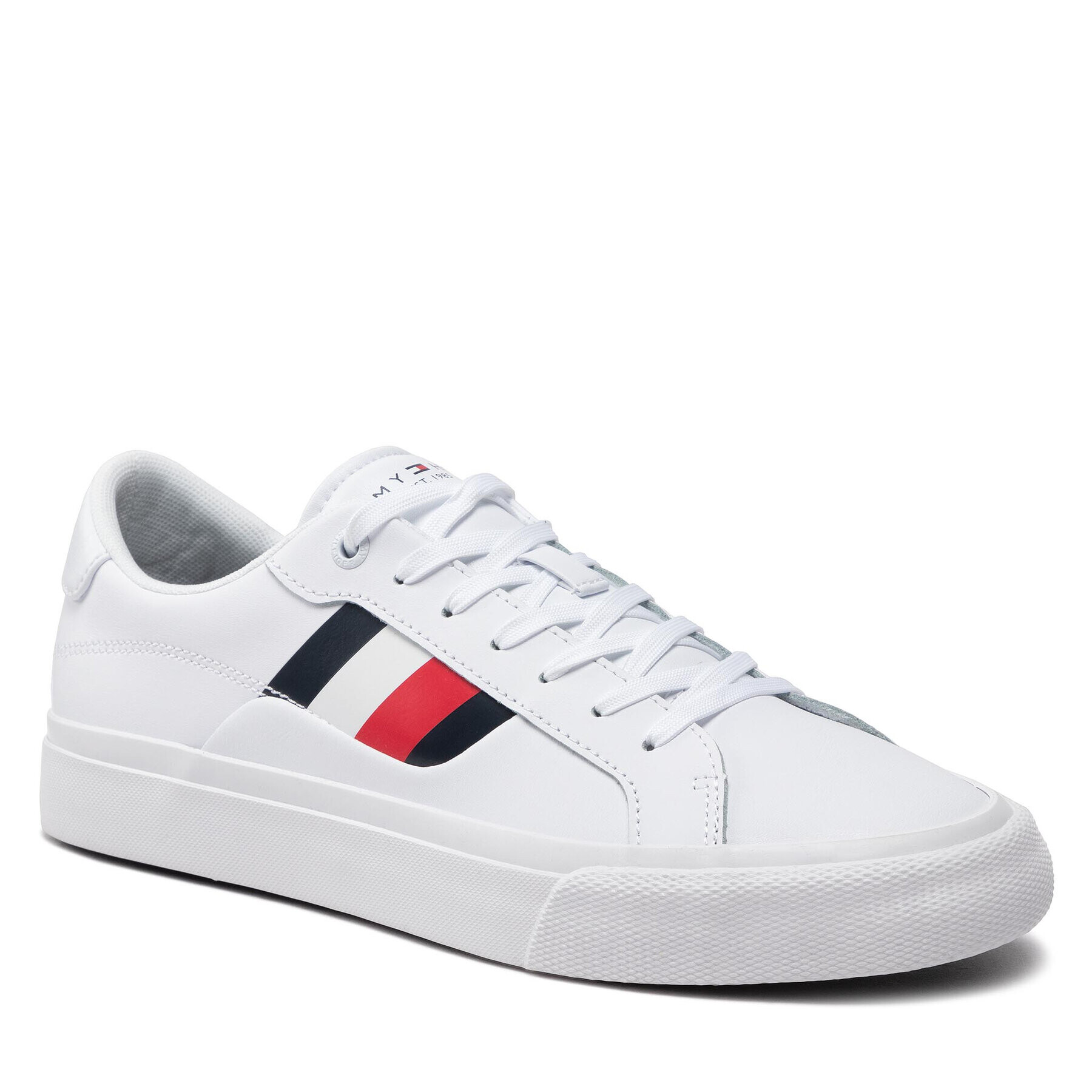 Tommy Hilfiger Tenis superge Core Stripes Vulc Leather FM0FM04140 Bela - Pepit.si