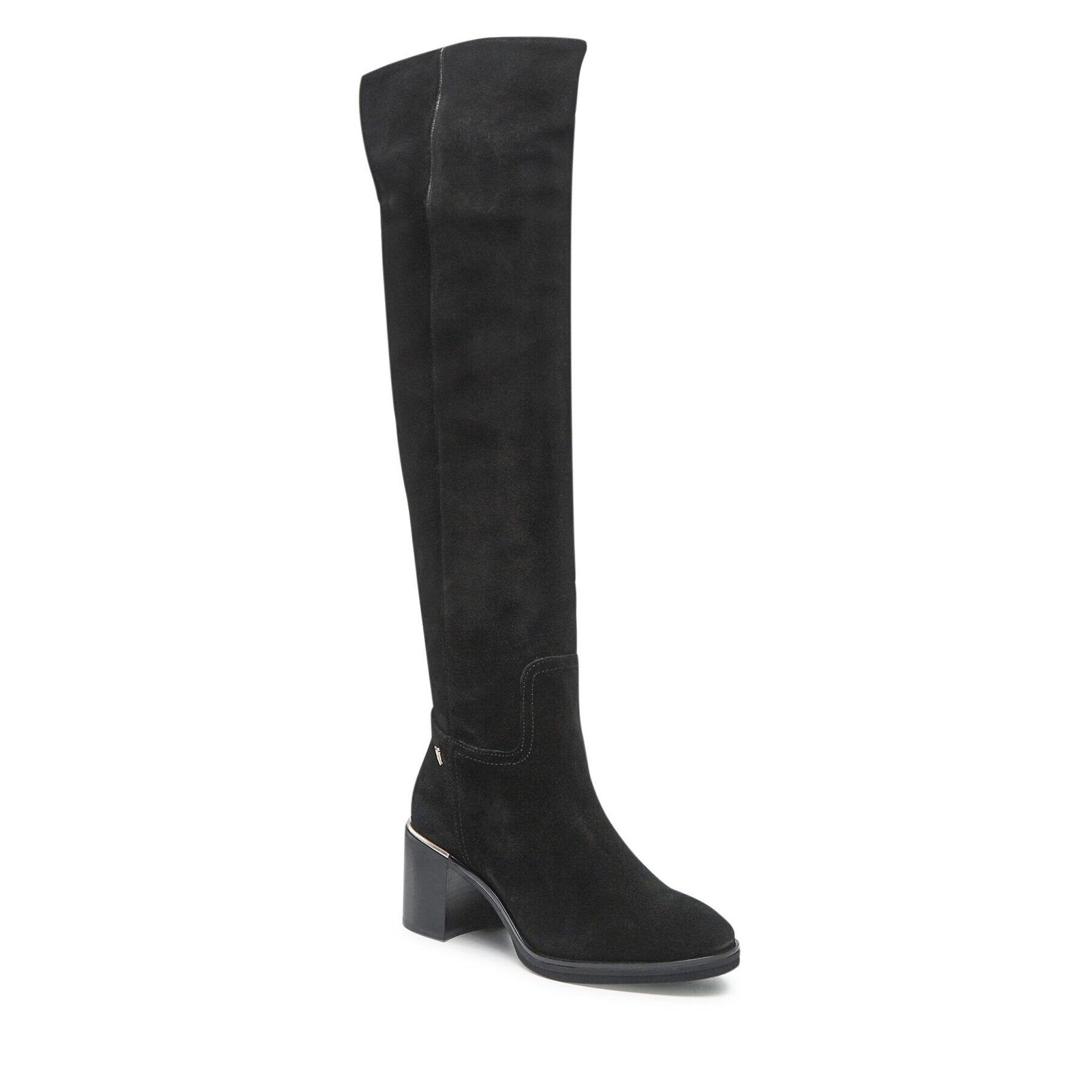 Tommy Hilfiger Visoki Škornji Th Belt Suede Overknee Boot FW0FW06767 Črna - Pepit.si