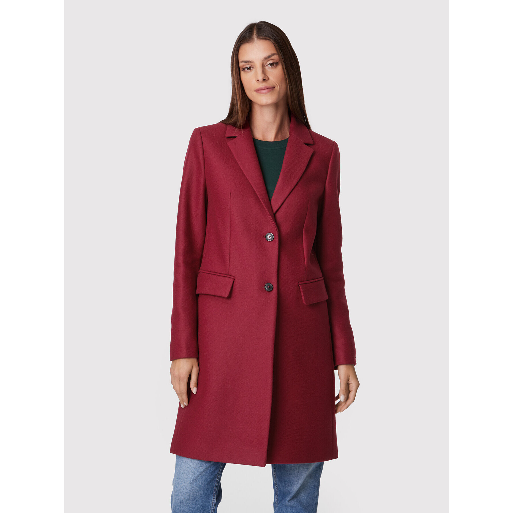 Tommy Hilfiger Volneni plašč Blend Classic WW0WW35926 Bordo rdeča Regular Fit - Pepit.si