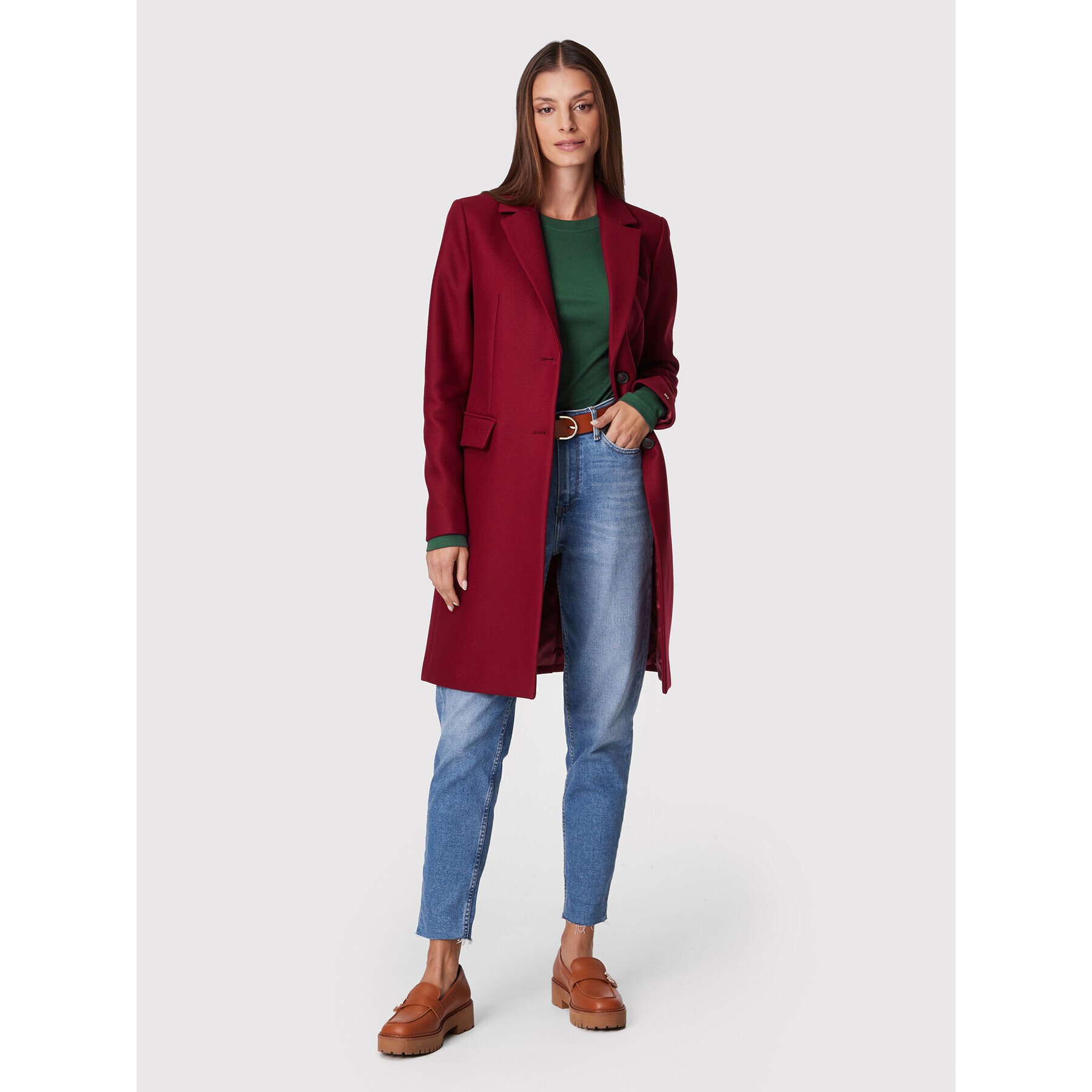 Tommy Hilfiger Volneni plašč Blend Classic WW0WW35926 Bordo rdeča Regular Fit - Pepit.si