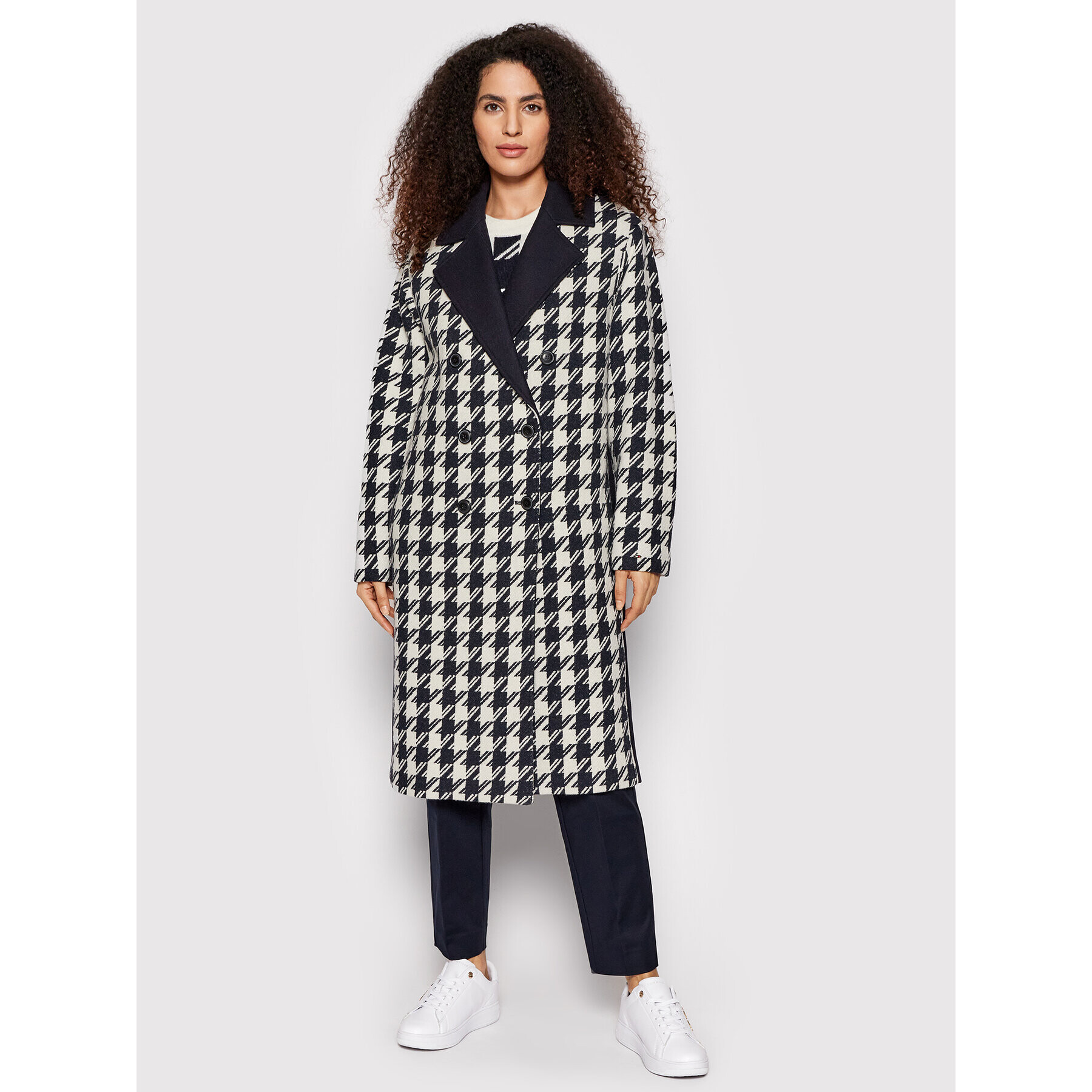 Tommy Hilfiger Volneni plašč Blend Houndstooth WW0WW32577 Mornarsko modra Relaxed Fit - Pepit.si