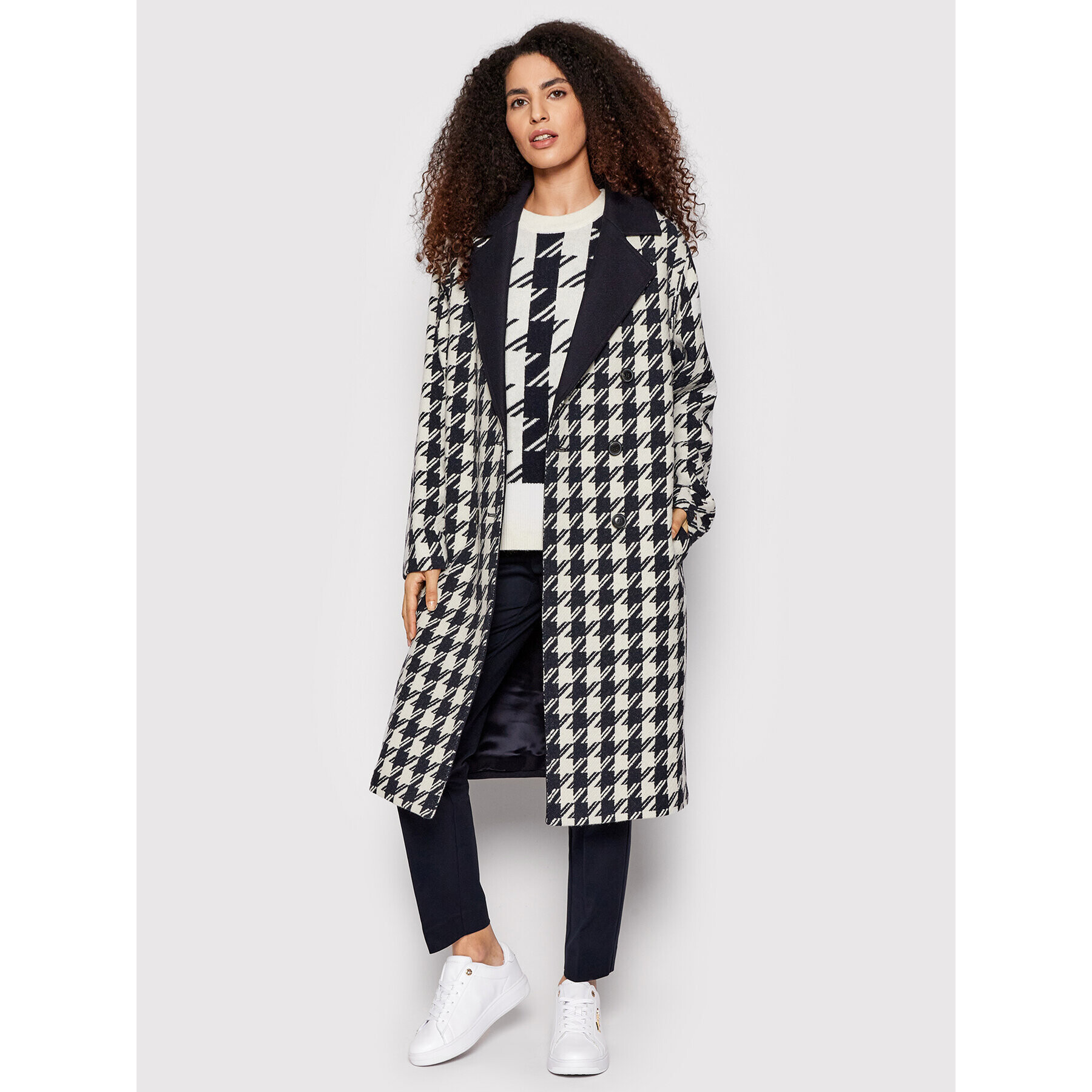 Tommy Hilfiger Volneni plašč Blend Houndstooth WW0WW32577 Mornarsko modra Relaxed Fit - Pepit.si