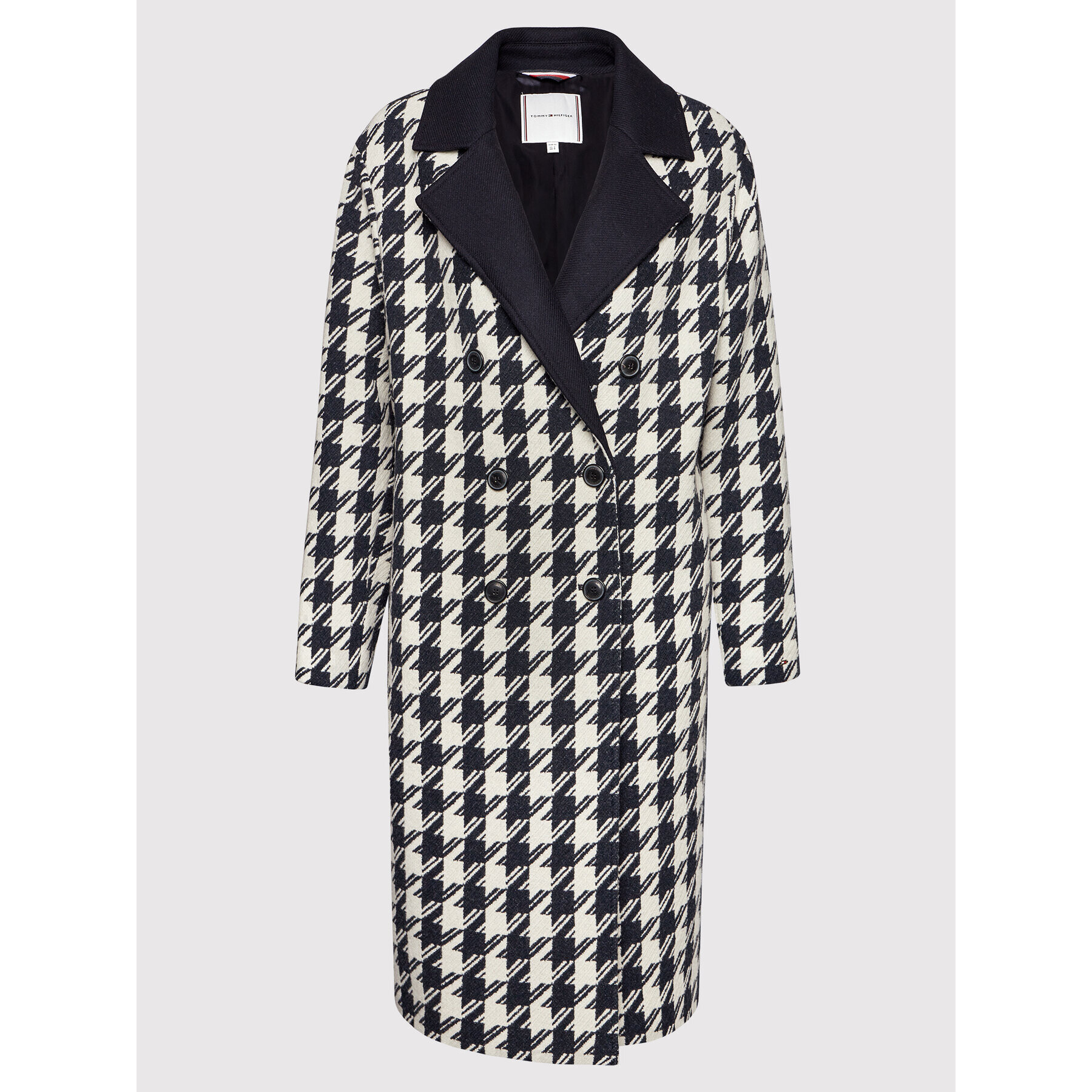 Tommy Hilfiger Volneni plašč Blend Houndstooth WW0WW32577 Mornarsko modra Relaxed Fit - Pepit.si