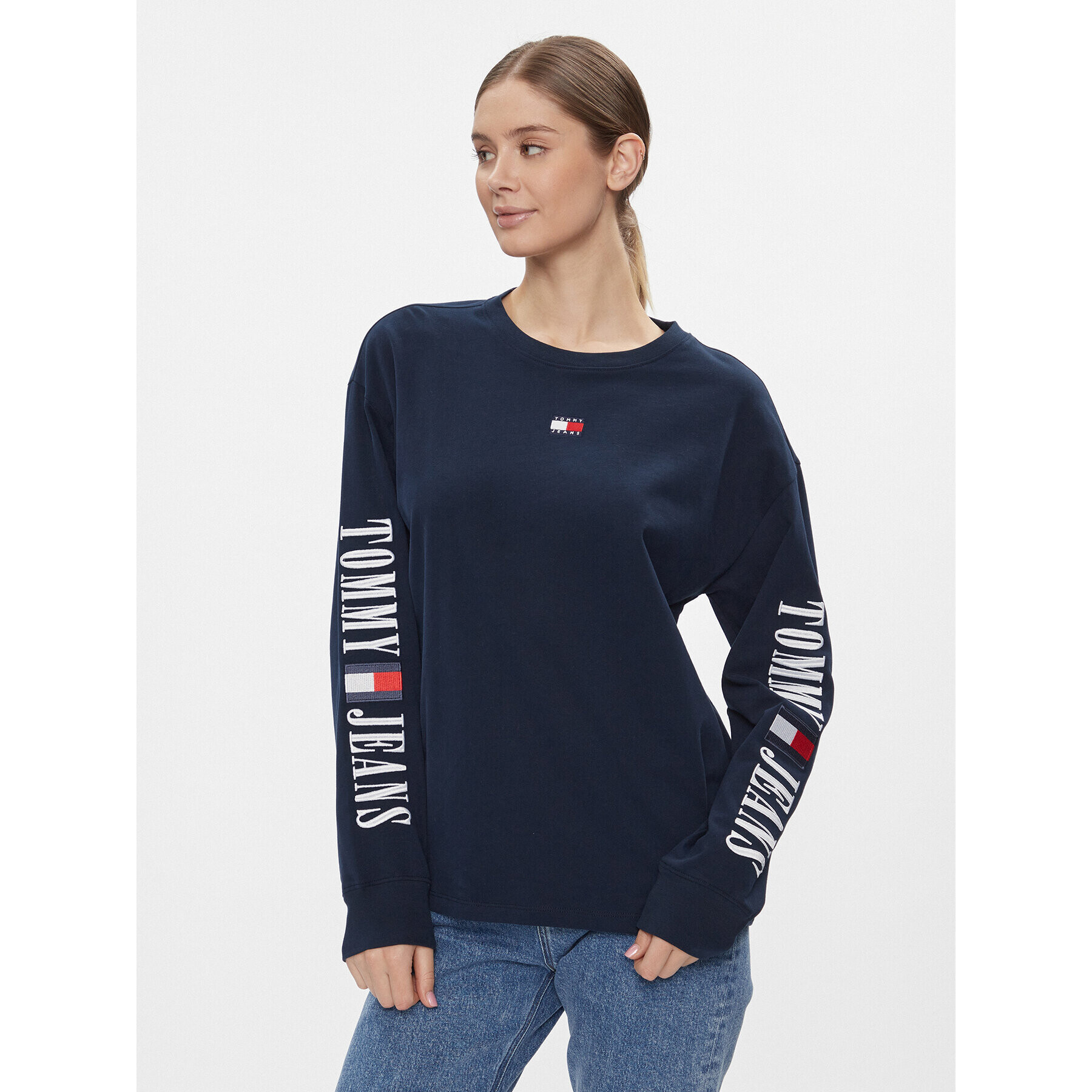 Tommy Jeans Bluza Archive DW0DW17529 Mornarsko modra Relaxed Fit - Pepit.si