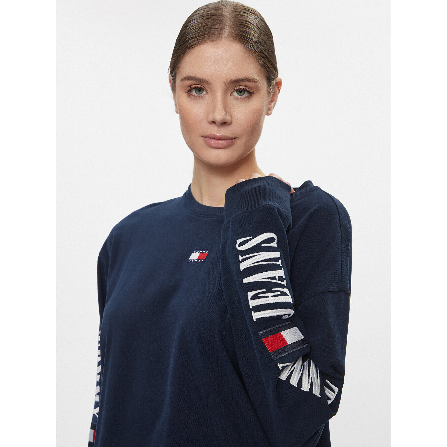 Tommy Jeans Bluza Archive DW0DW17529 Mornarsko modra Relaxed Fit - Pepit.si