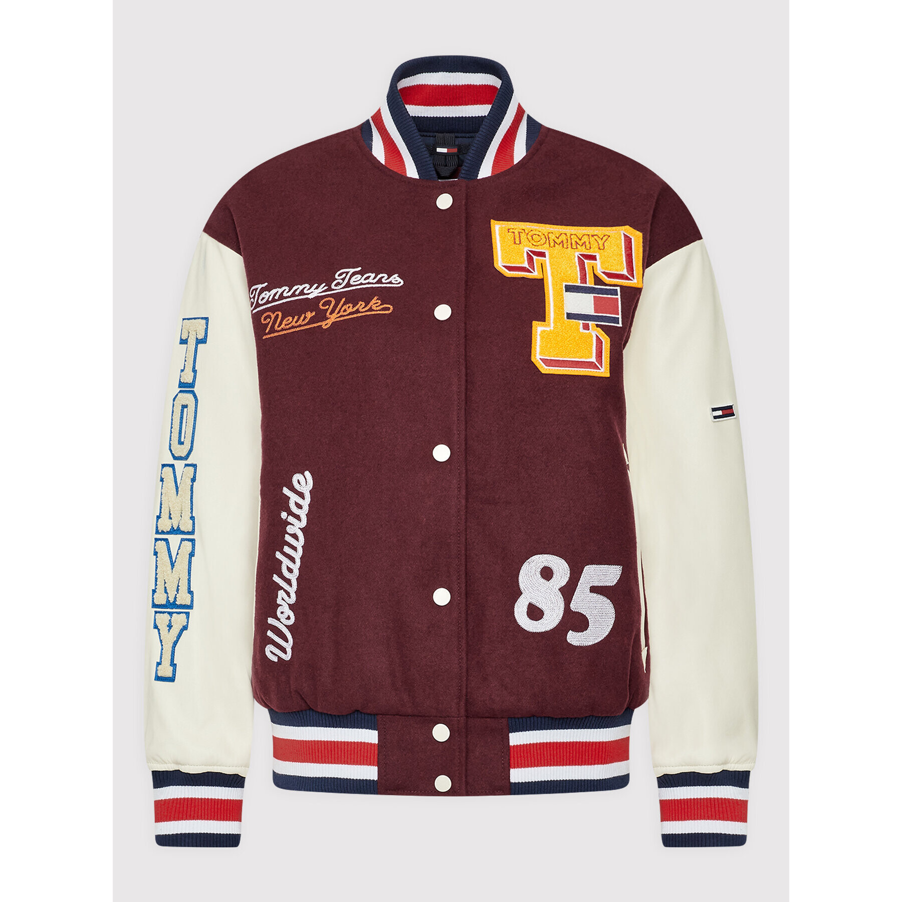 Tommy Jeans Bomber jakna Tjw Letterman DW0DW14293 Bordo rdeča Relaxed Fit - Pepit.si