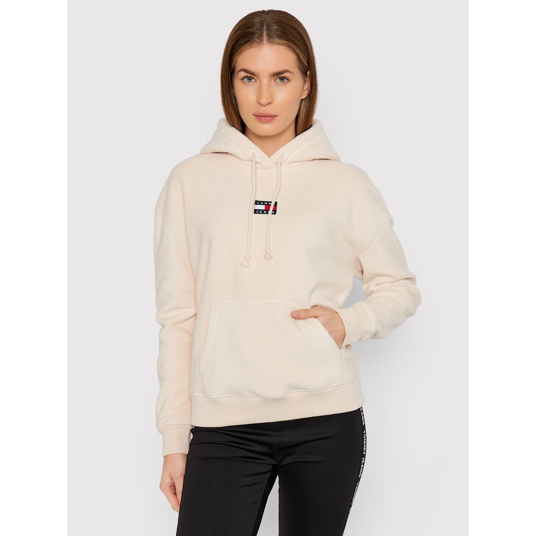 Tommy Jeans Flis Center Badge DW0DW11043 Bež Regular Fit - Pepit.si