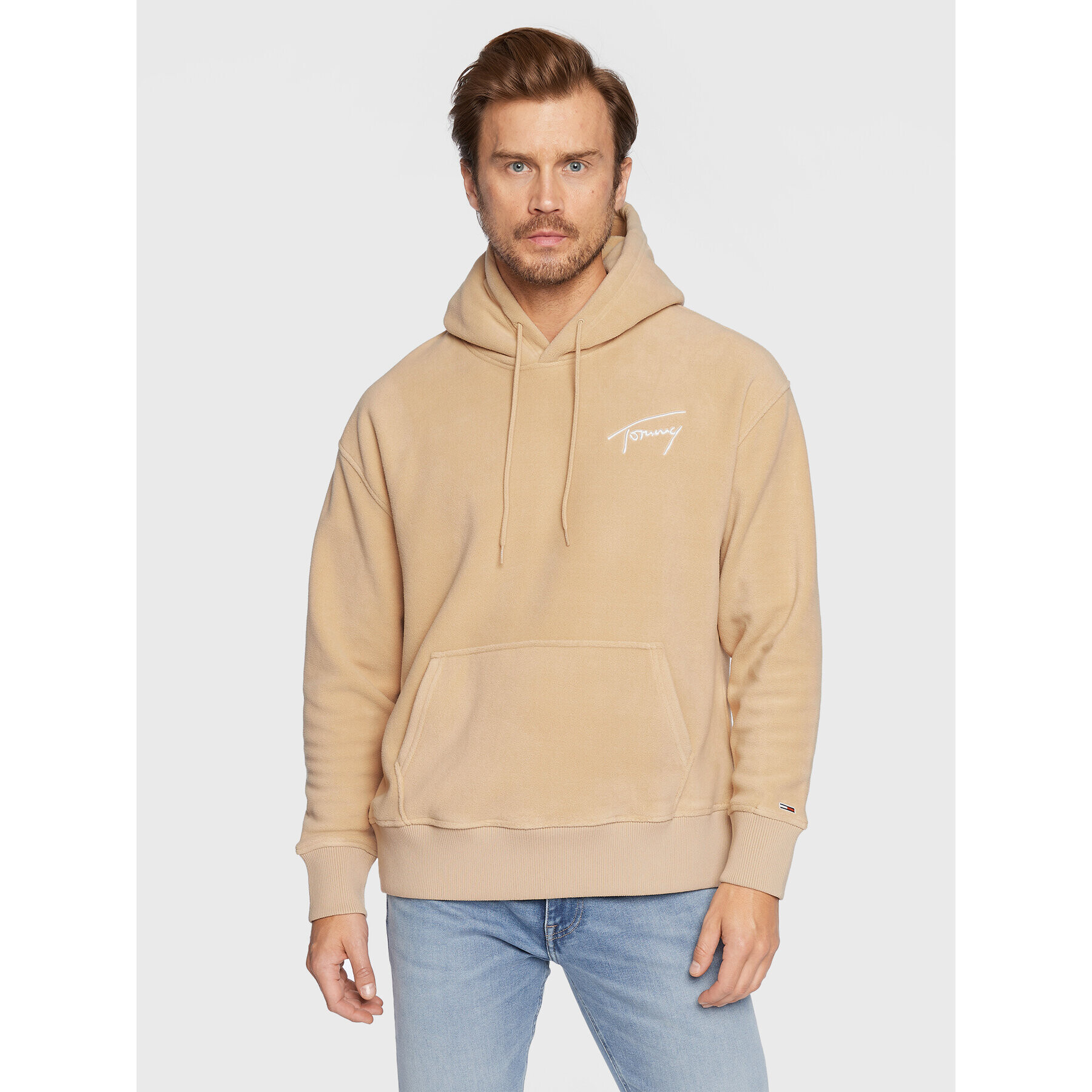 Tommy Jeans Flis Signature DM0DM15030 Bež Relaxed Fit - Pepit.si