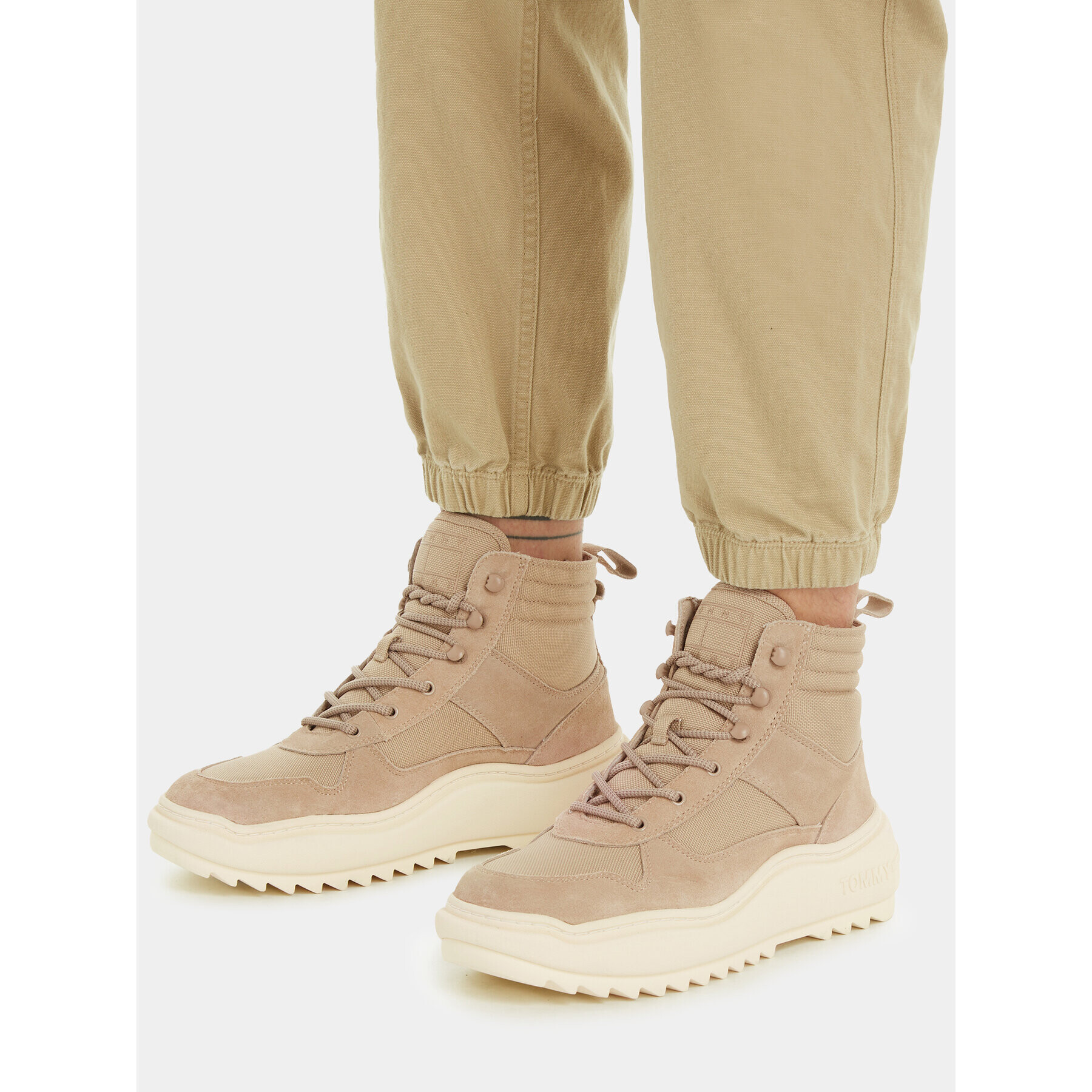 Tommy Jeans Gležnjarji Tjm Mix Material Boot EM0EM01245 Khaki - Pepit.si