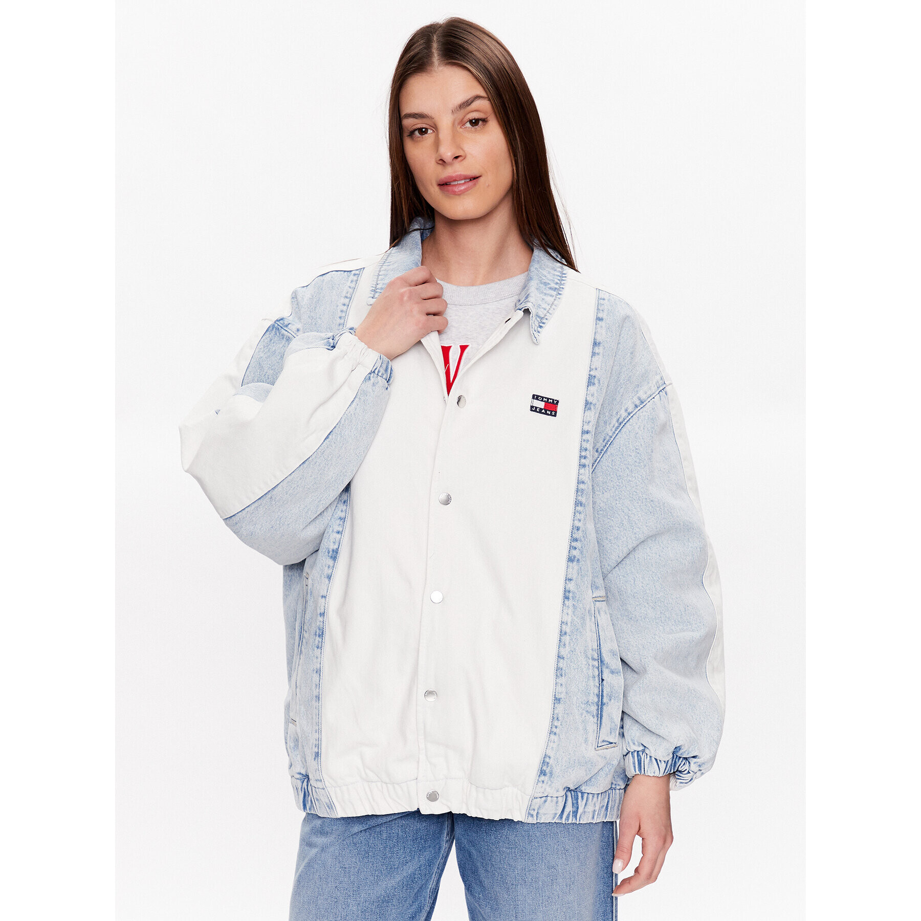 Tommy Jeans Jeans jakna College DW0DW15617 Modra Oversize - Pepit.si