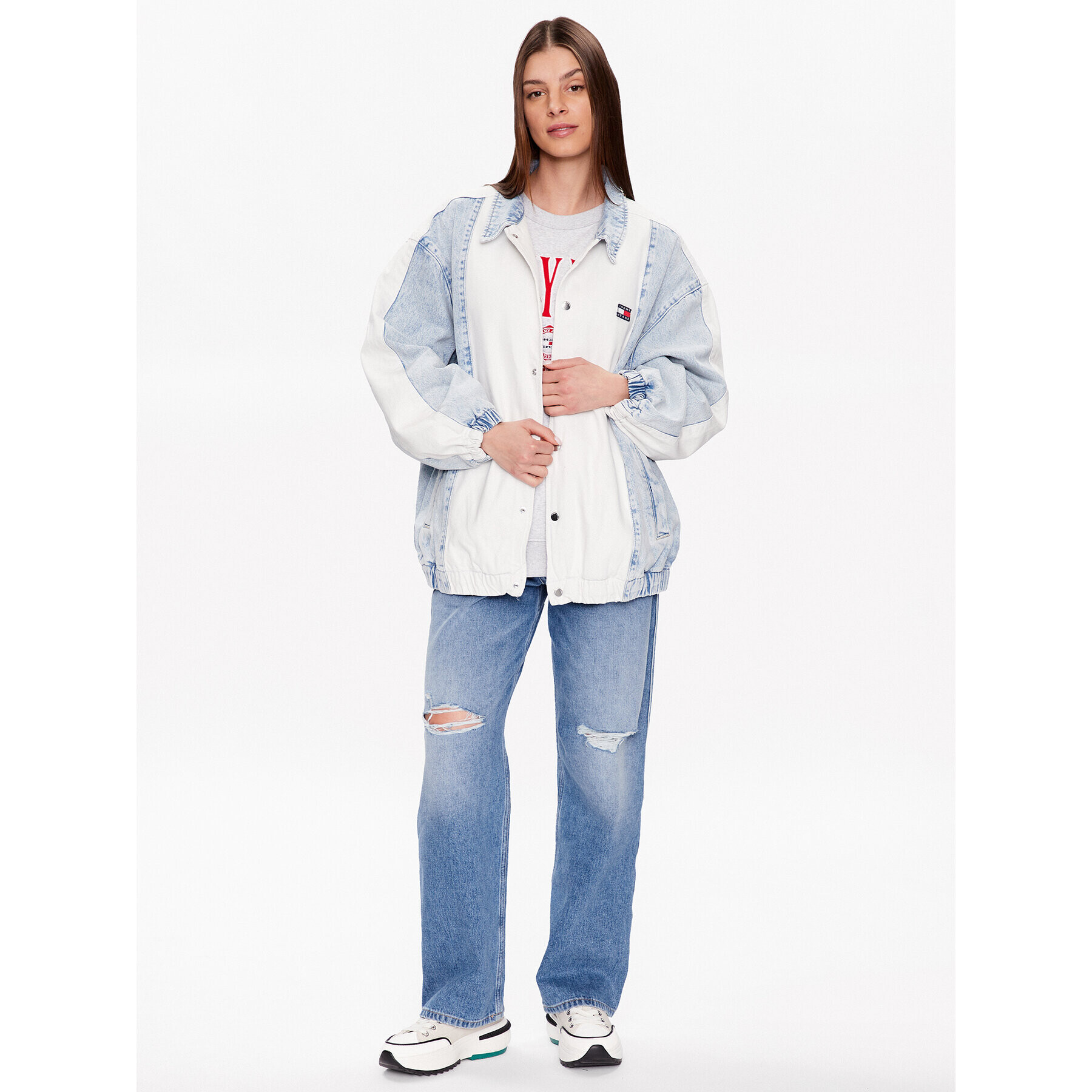 Tommy Jeans Jeans jakna College DW0DW15617 Modra Oversize - Pepit.si