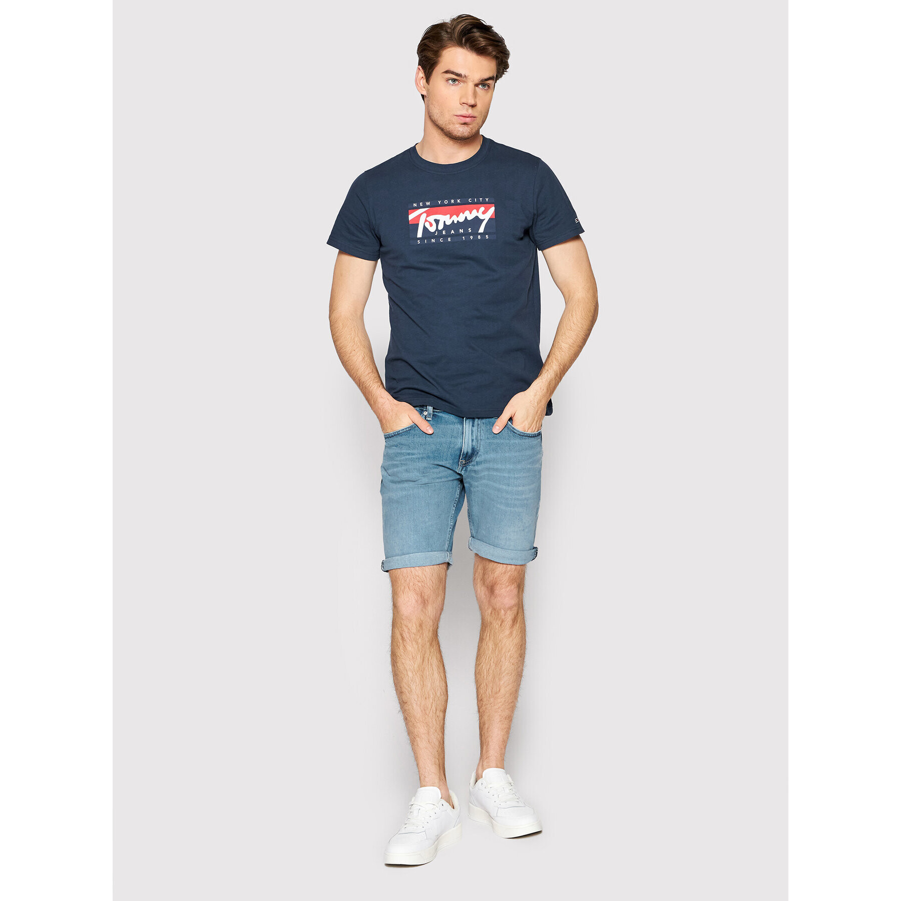 Tommy Jeans Jeans kratke hlače Scanton DM0DM12731 Modra Slim Fit - Pepit.si