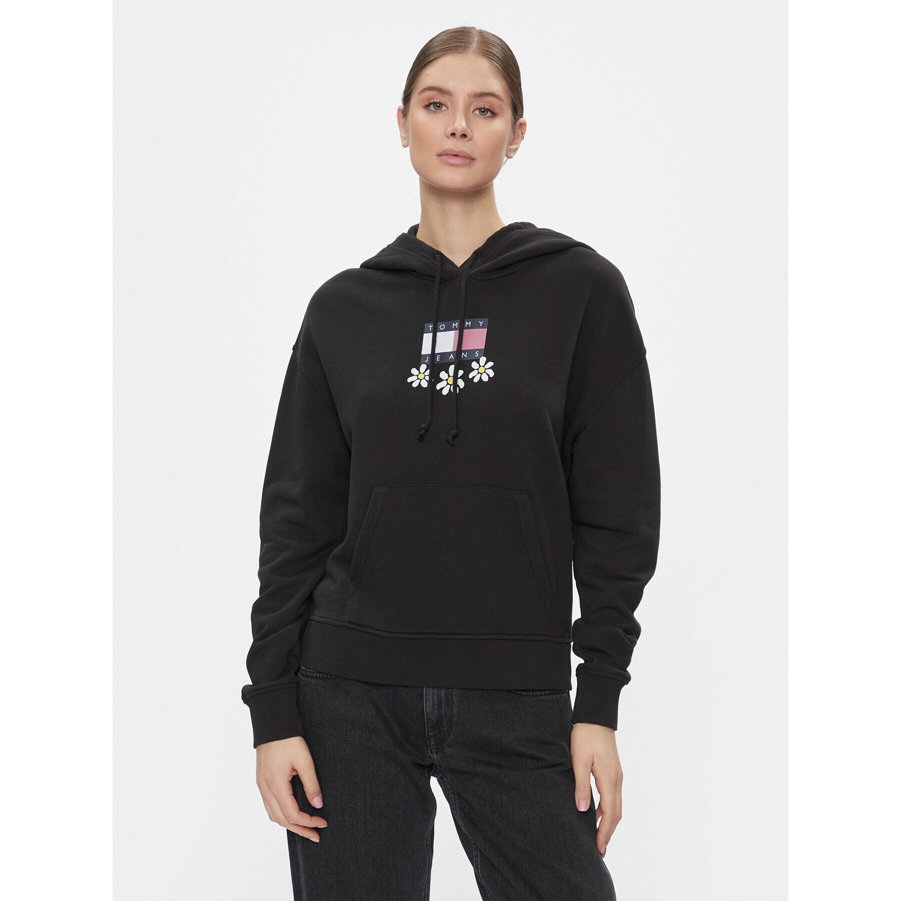 Tommy Jeans Jopa Tjw Bxy Daisy Flag Hoodie DW0DW17708 Črna Regular Fit - Pepit.si