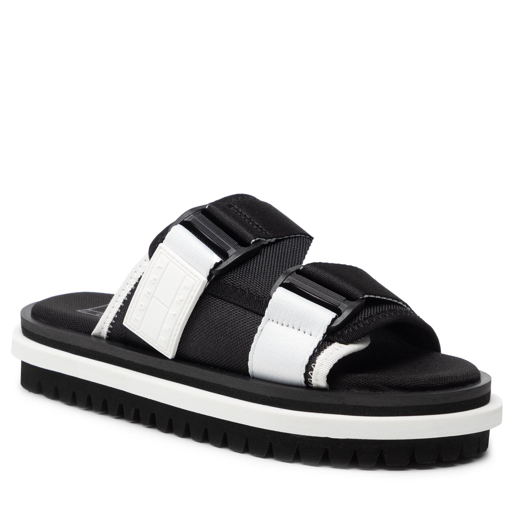 Tommy Jeans Natikači Flatform Webbing Sandal EN0EN01802 Črna - Pepit.si