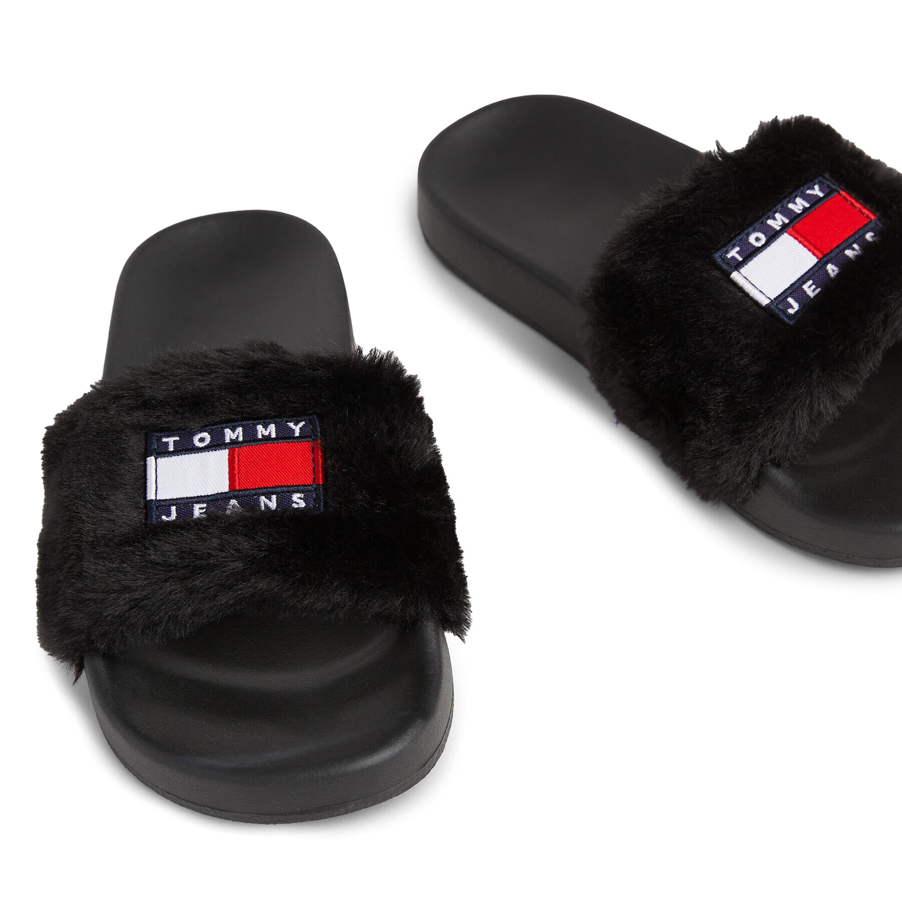 Tommy Jeans Natikači Tjw Fur Pool Slide EN0EN02410 Črna - Pepit.si