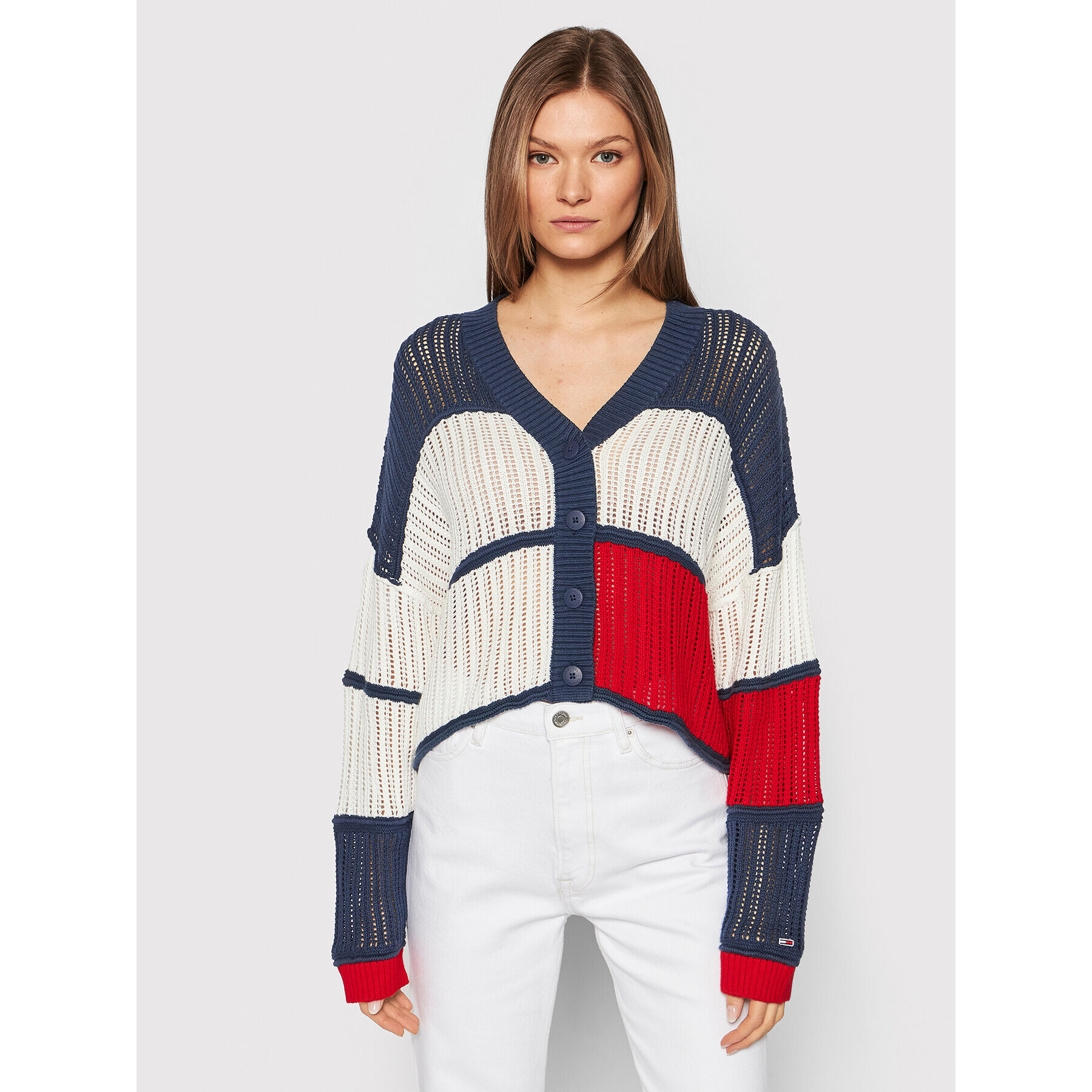 Tommy Jeans Pletena jopica DW0DW12537 Pisana Relaxed Fit - Pepit.si