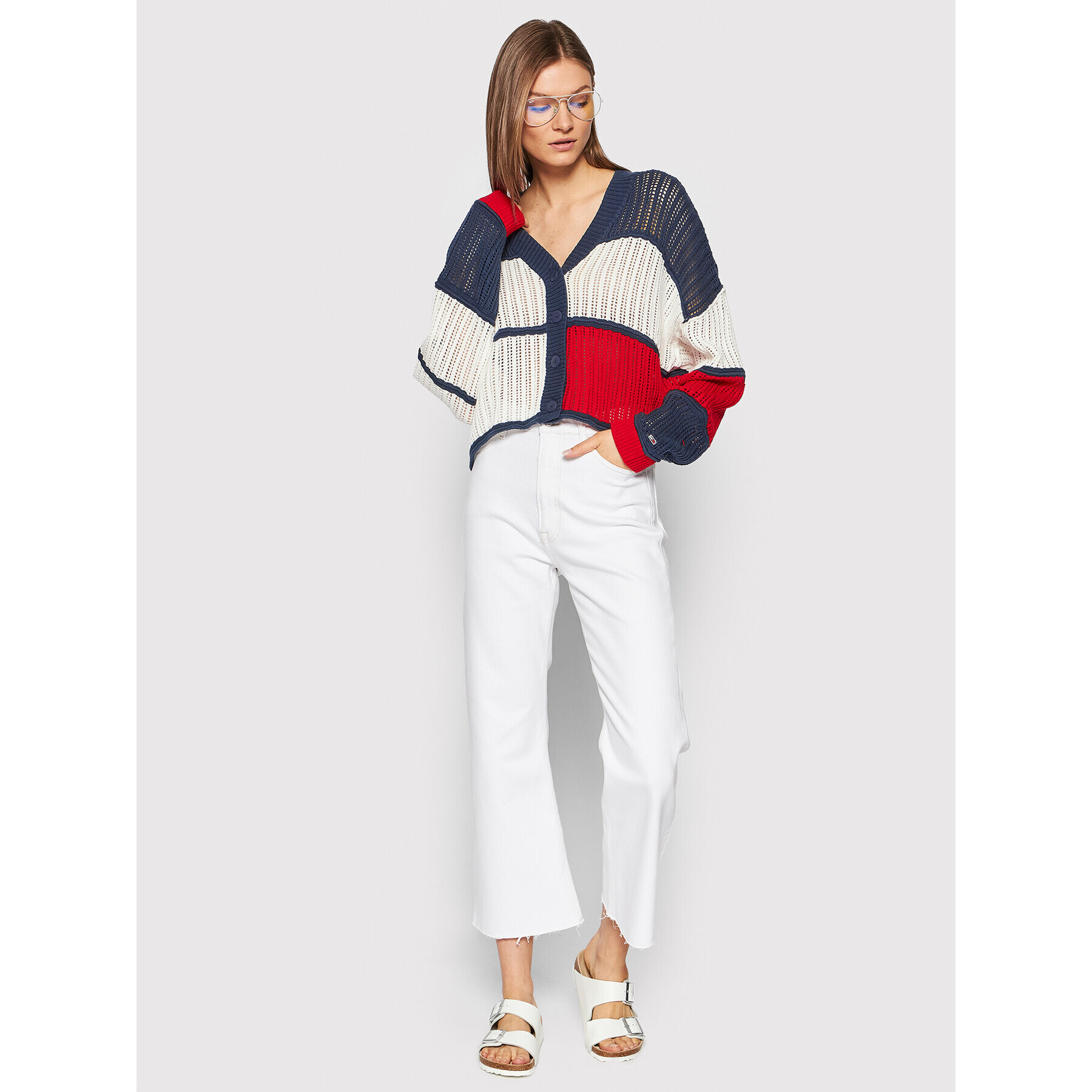 Tommy Jeans Pletena jopica DW0DW12537 Pisana Relaxed Fit - Pepit.si