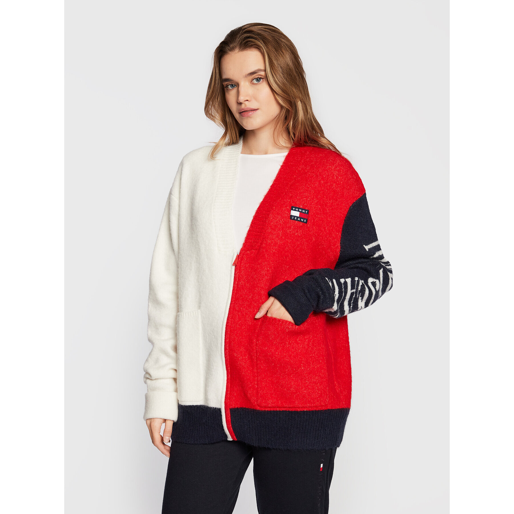 Tommy Jeans Pletena jopica DW0DW14280 Pisana Oversize - Pepit.si