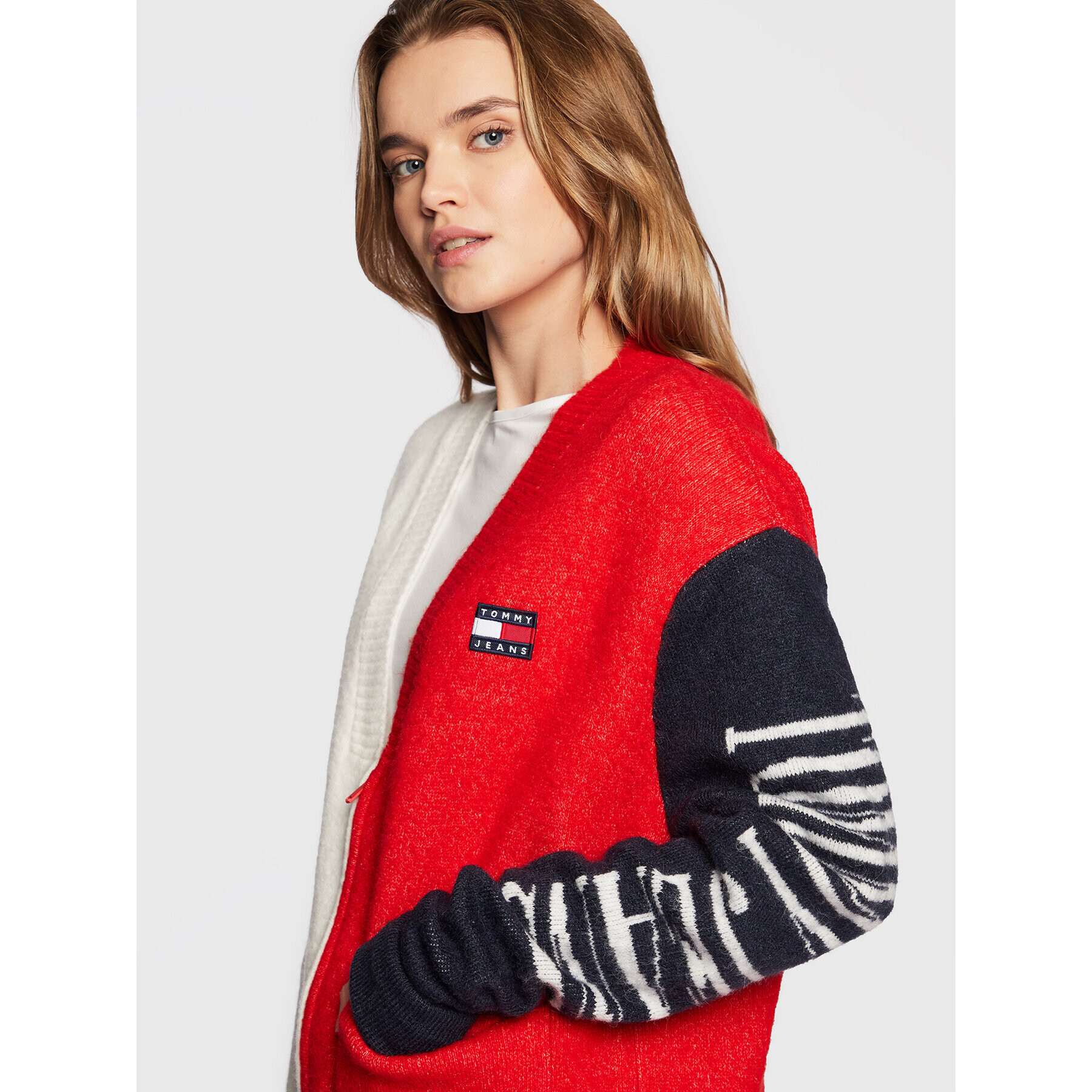 Tommy Jeans Pletena jopica DW0DW14280 Pisana Oversize - Pepit.si