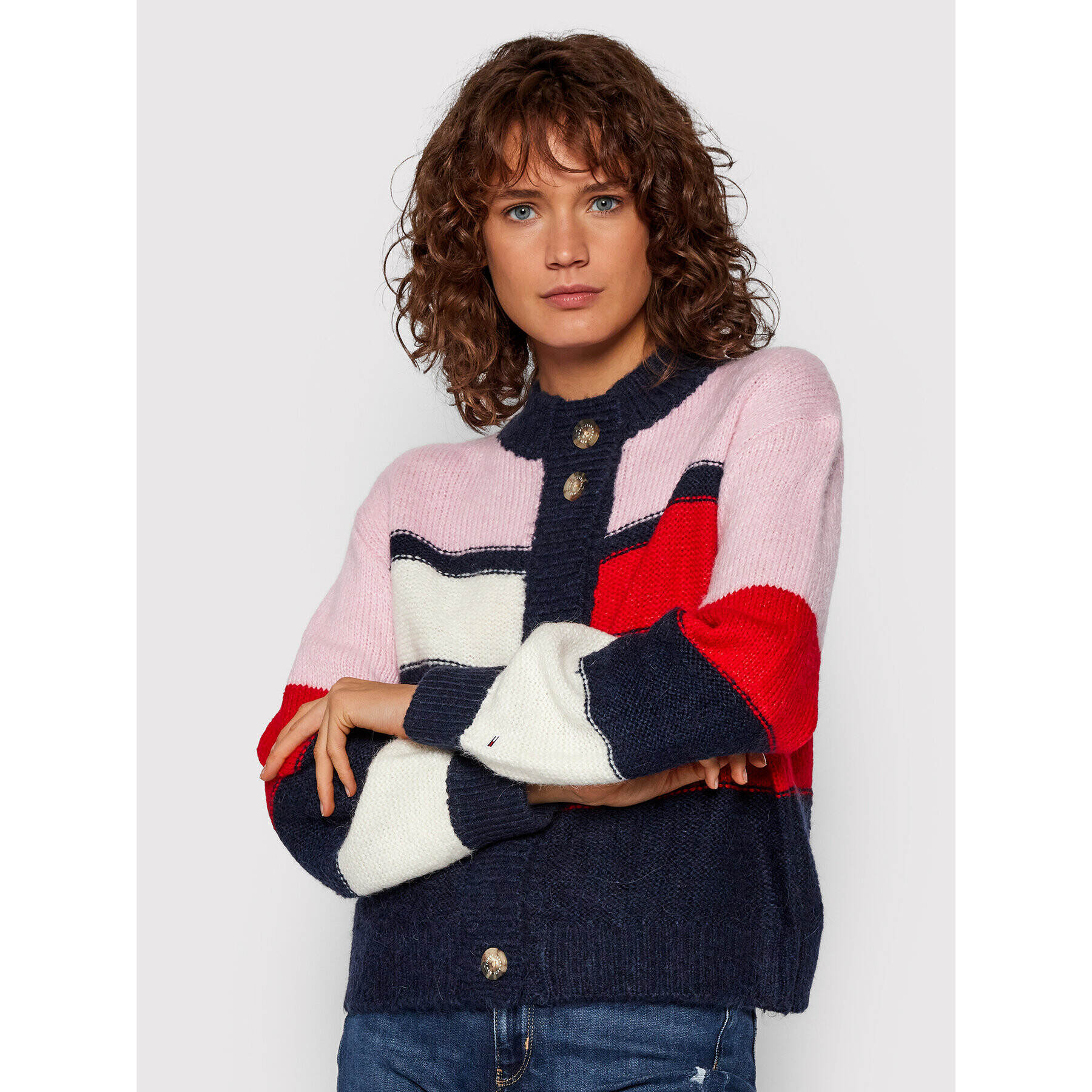 Tommy Jeans Pletena jopica Tjw Colorblock DW0DW11000 Pisana Boxy Fit - Pepit.si