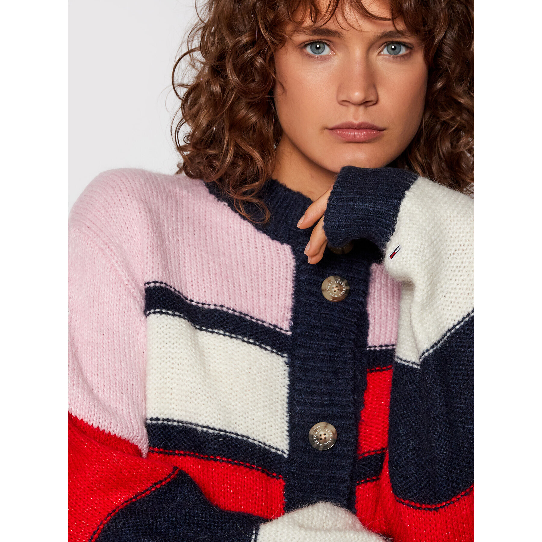 Tommy Jeans Pletena jopica Tjw Colorblock DW0DW11000 Pisana Boxy Fit - Pepit.si