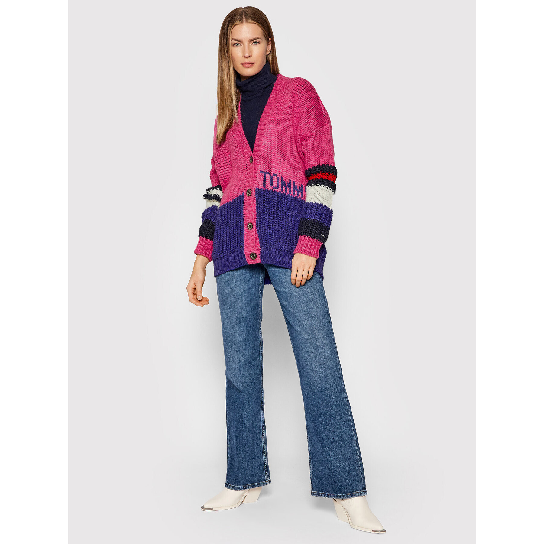 Tommy Jeans Pletena jopica Tjw Multi Stripe DW0DW11011 Roza Relaxed Fit - Pepit.si