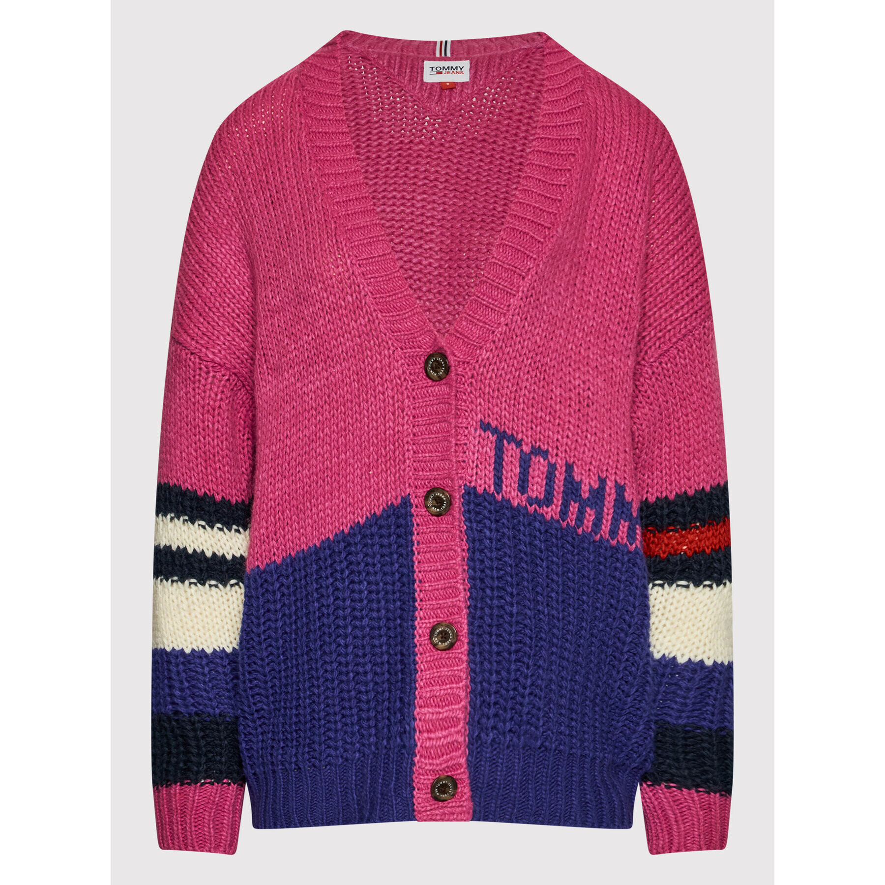 Tommy Jeans Pletena jopica Tjw Multi Stripe DW0DW11011 Roza Relaxed Fit - Pepit.si