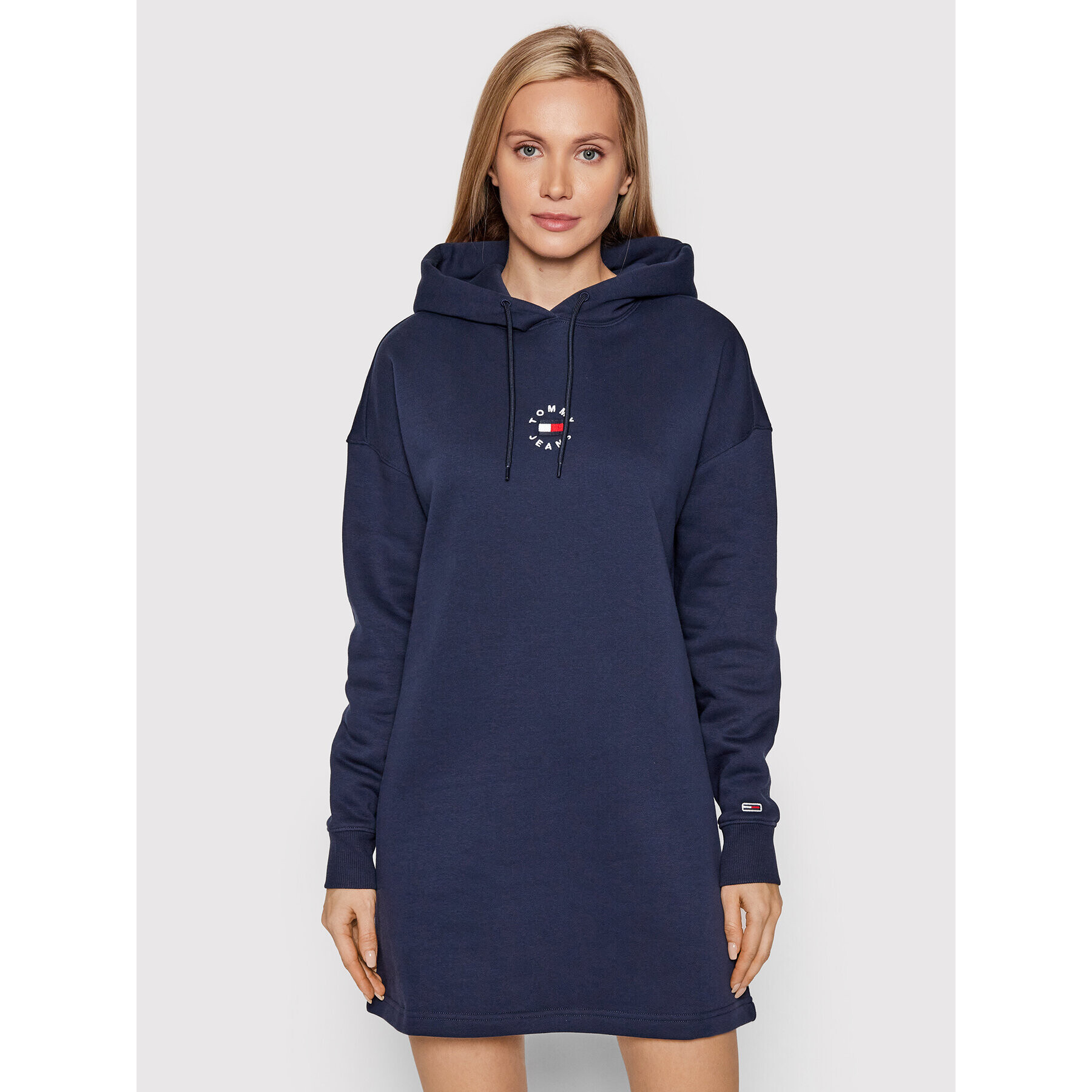 Tommy Jeans Pletena obleka Tiny DW0DW11265 Mornarsko modra Relaxed Fit - Pepit.si