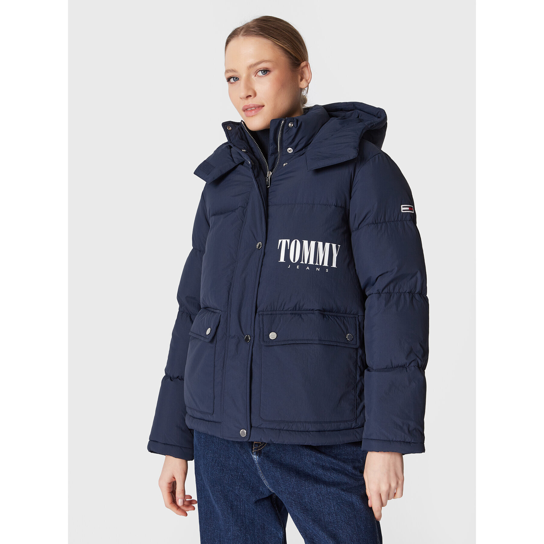 Tommy Jeans Puhovka A-Line Fashion DW0DW14307 Mornarsko modra Oversize - Pepit.si