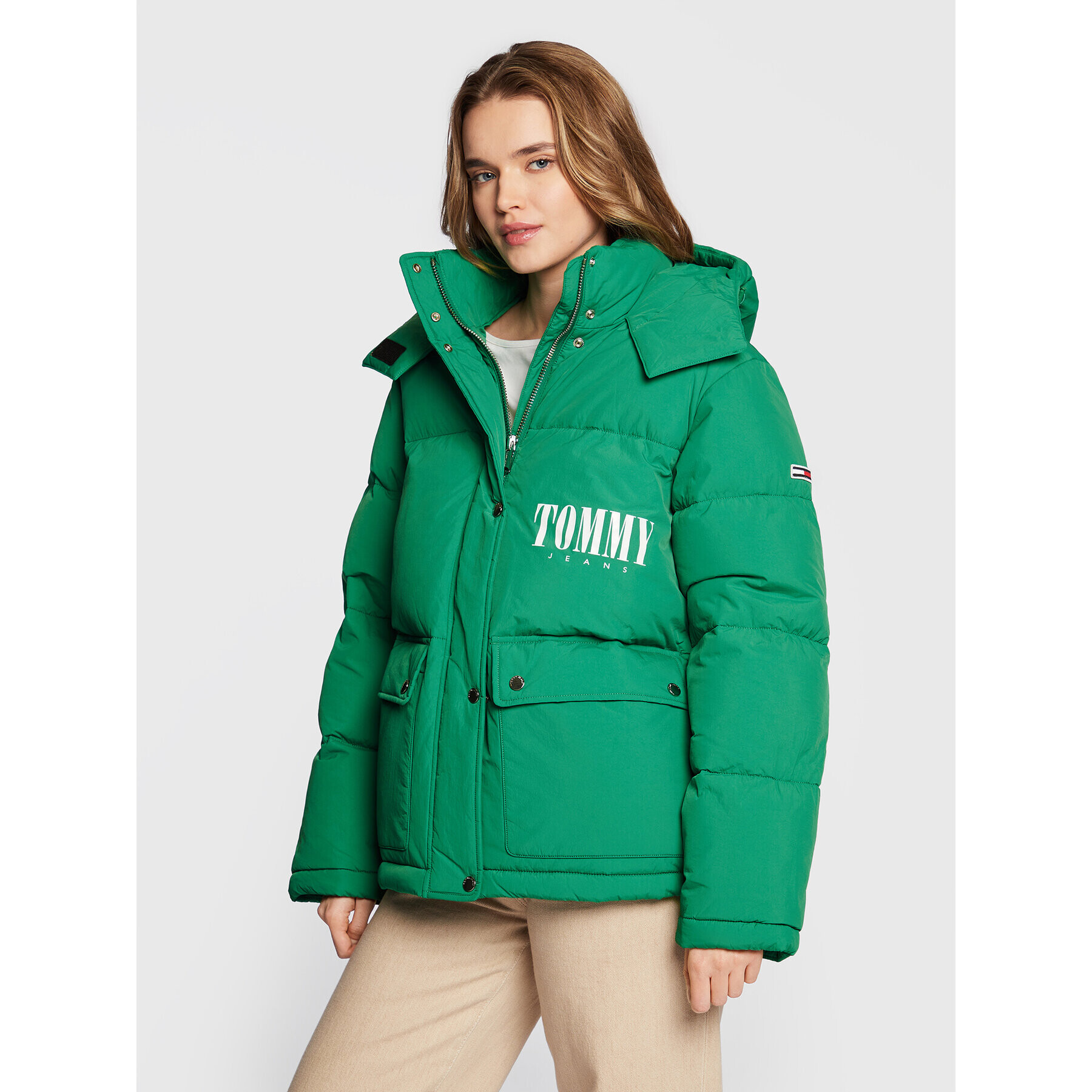 Tommy Jeans Puhovka A-Line Fashion DW0DW14307 Zelena Oversize - Pepit.si