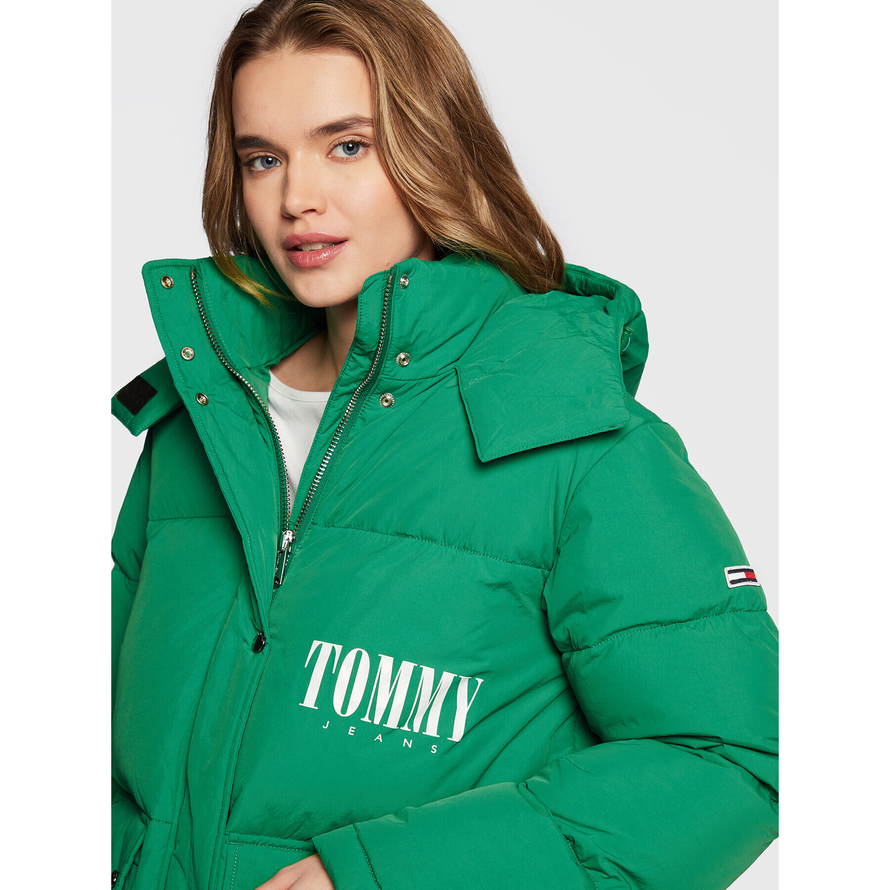 Tommy Jeans Puhovka A-Line Fashion DW0DW14307 Zelena Oversize - Pepit.si