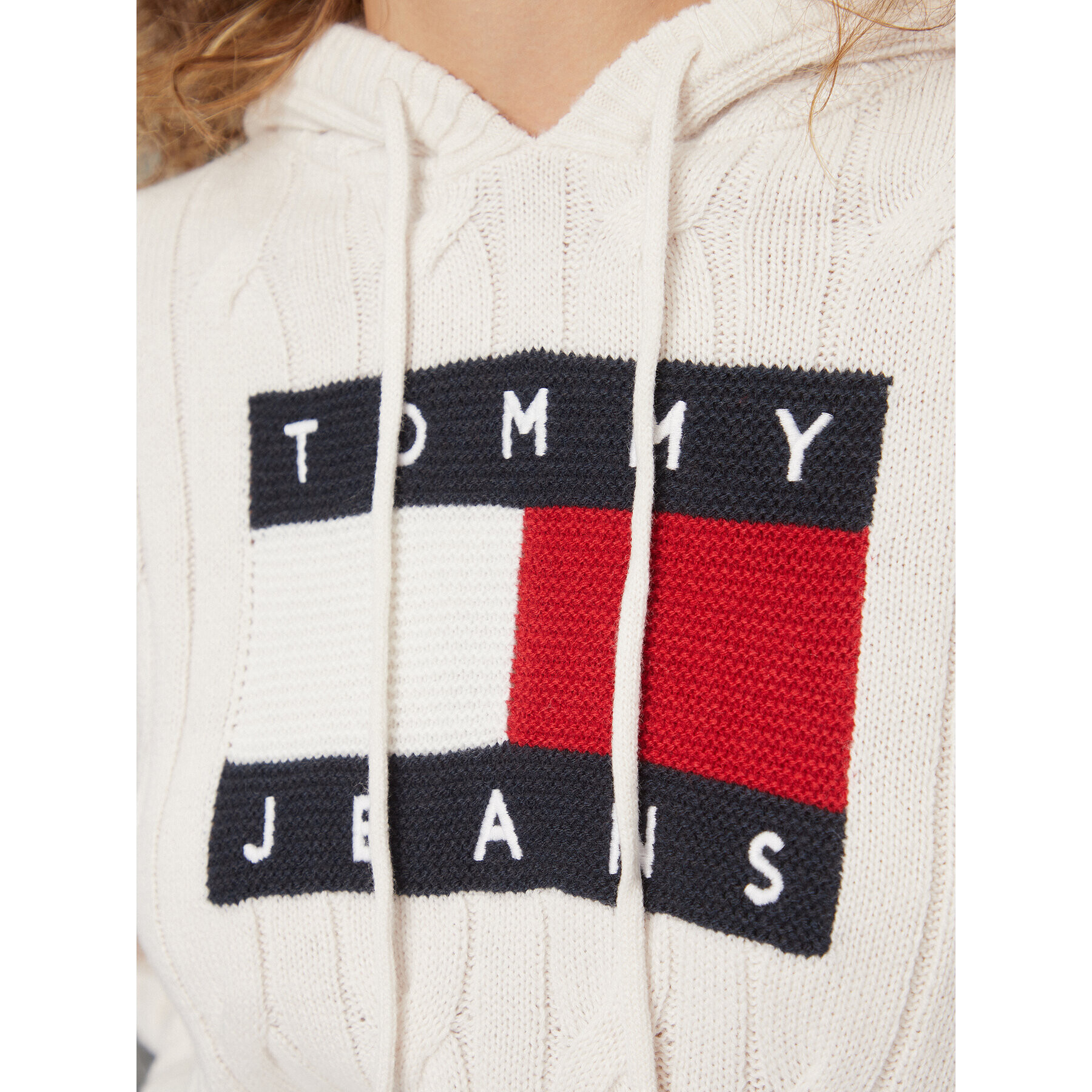 Tommy Jeans Pulover Center Flag DW0DW16528 Écru Regular Fit - Pepit.si