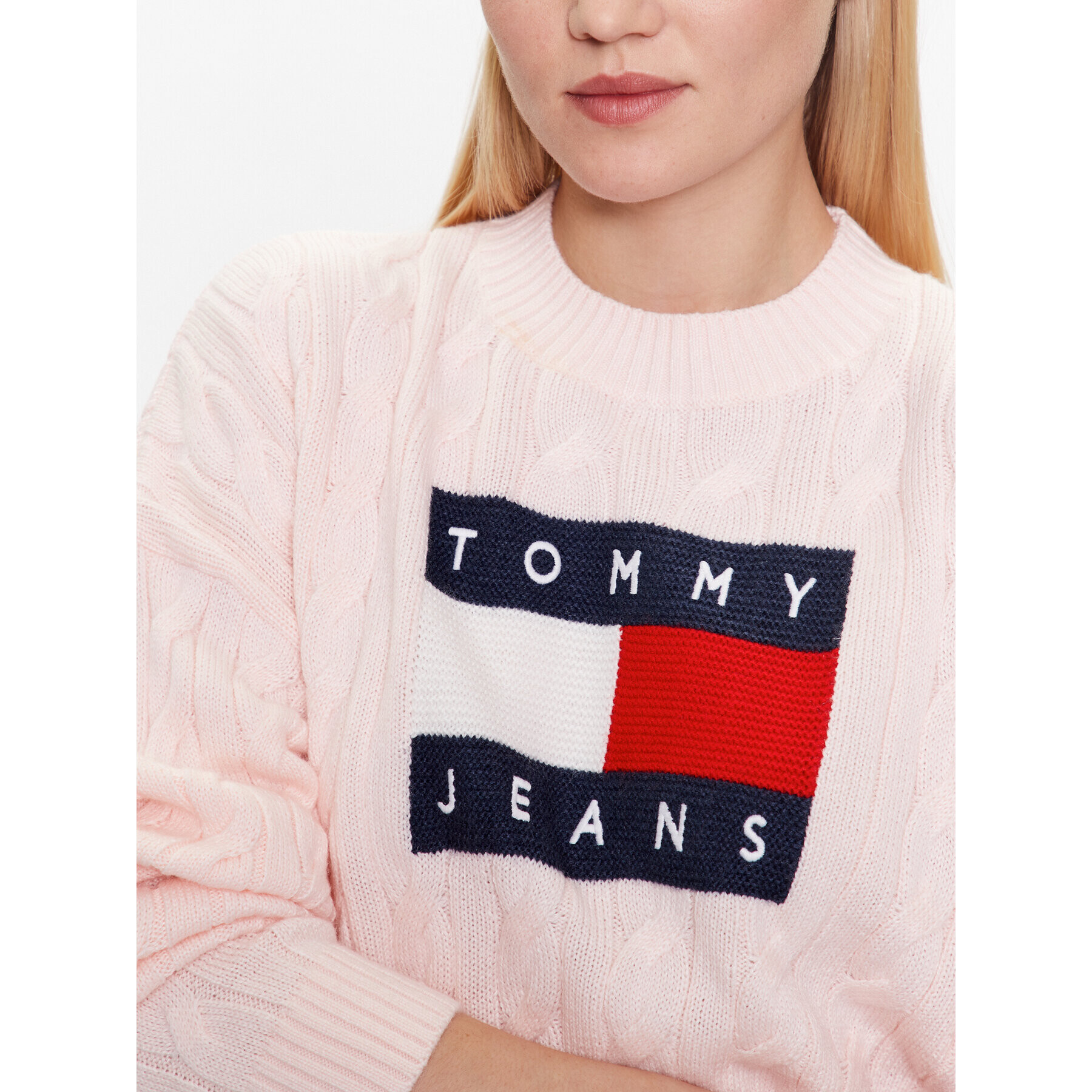 Tommy Jeans Pulover DW0DW14261 Roza Regular Fit - Pepit.si