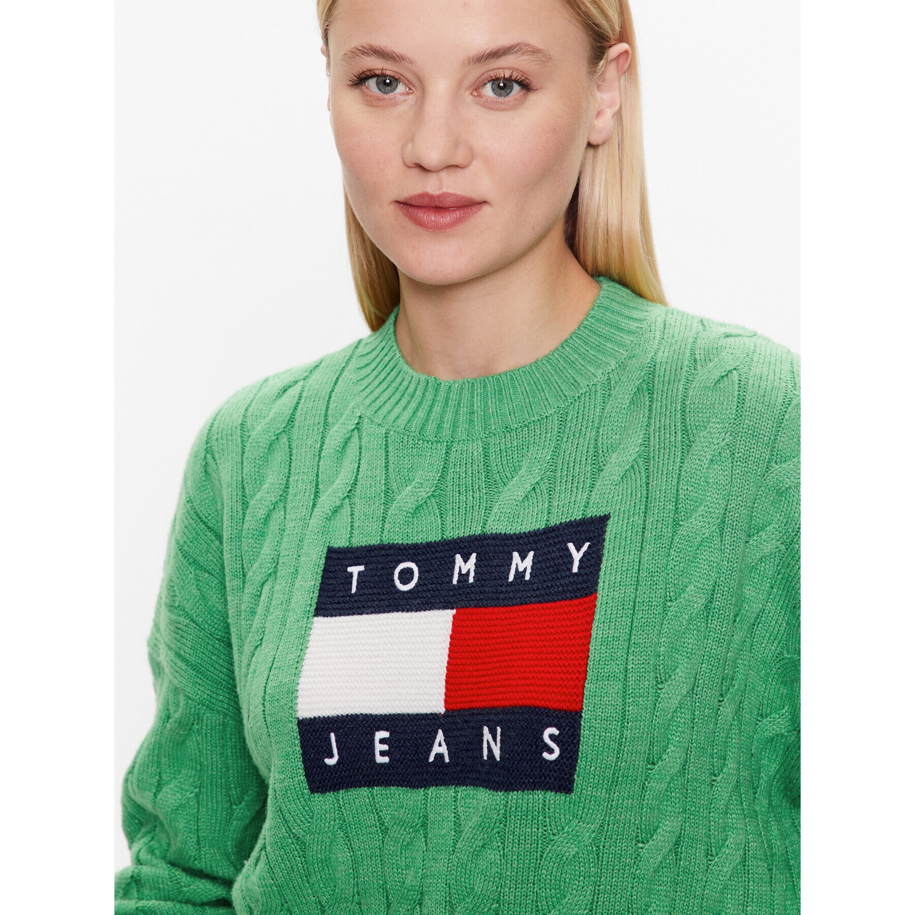 Tommy Jeans Pulover DW0DW14261 Zelena Regular Fit - Pepit.si