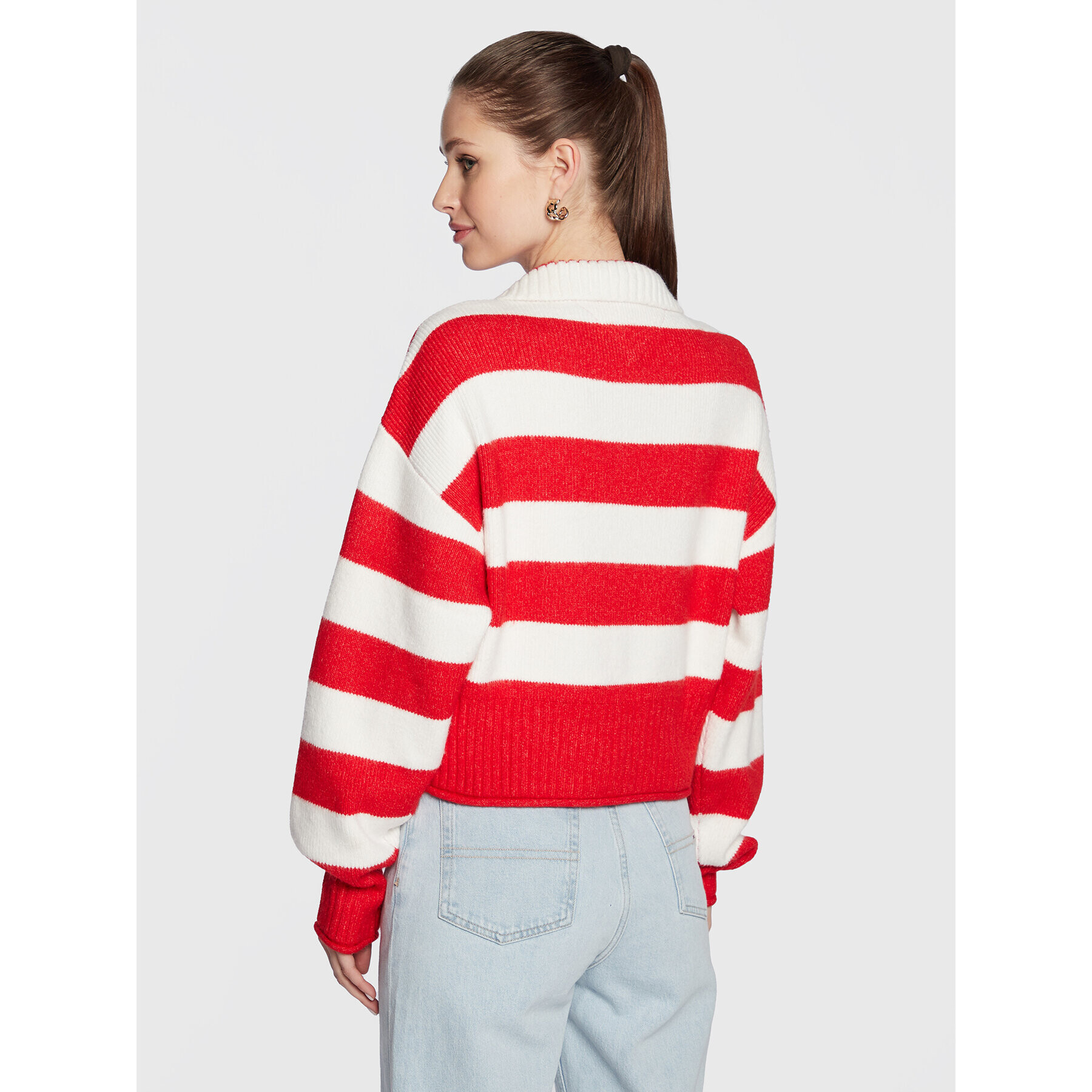 Tommy Jeans Pulover Stripe Badge DW0DW14956 Rdeča Regular Fit - Pepit.si