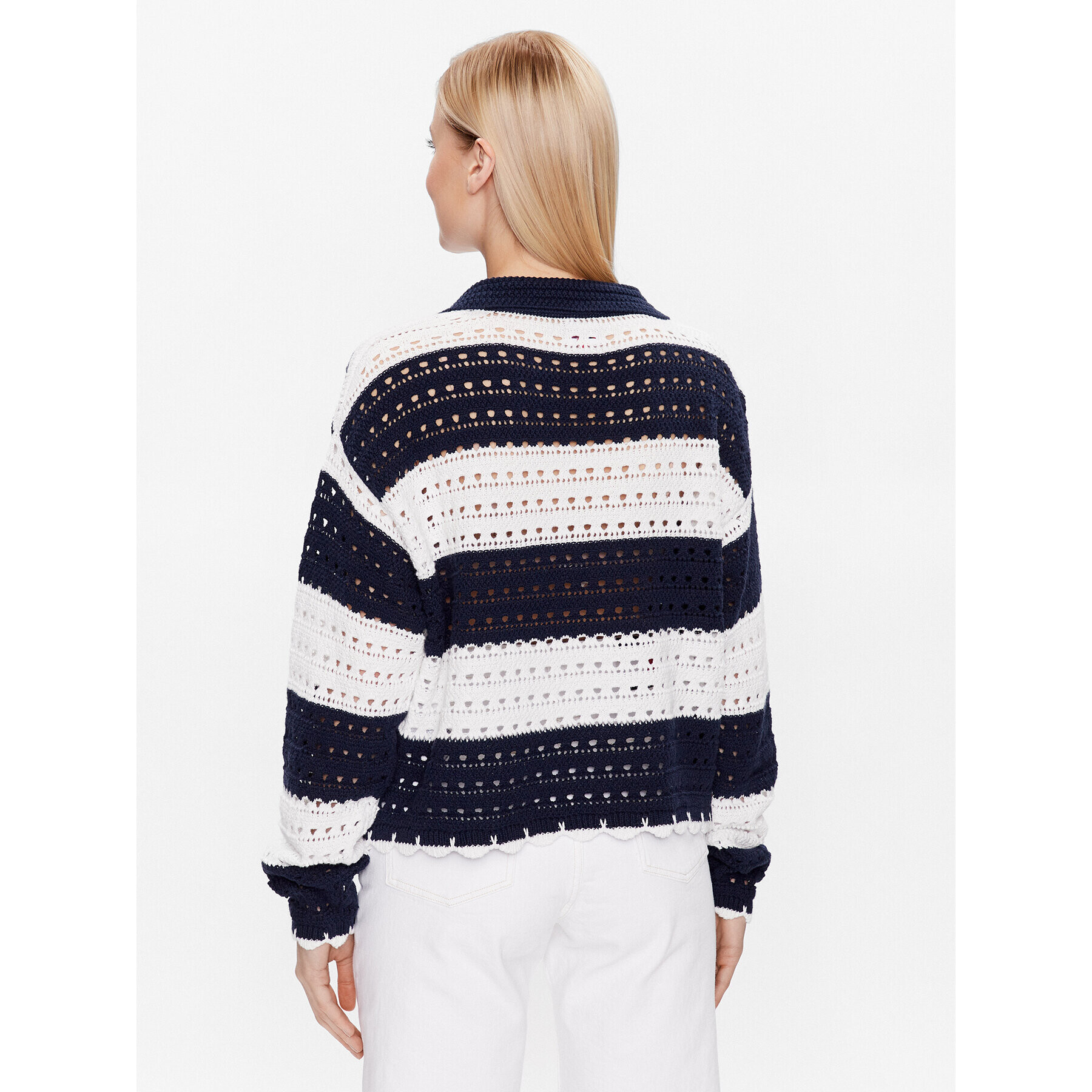 Tommy Jeans Pulover Summer Crochet DW0DW15404 Mornarsko modra Relaxed Fit - Pepit.si