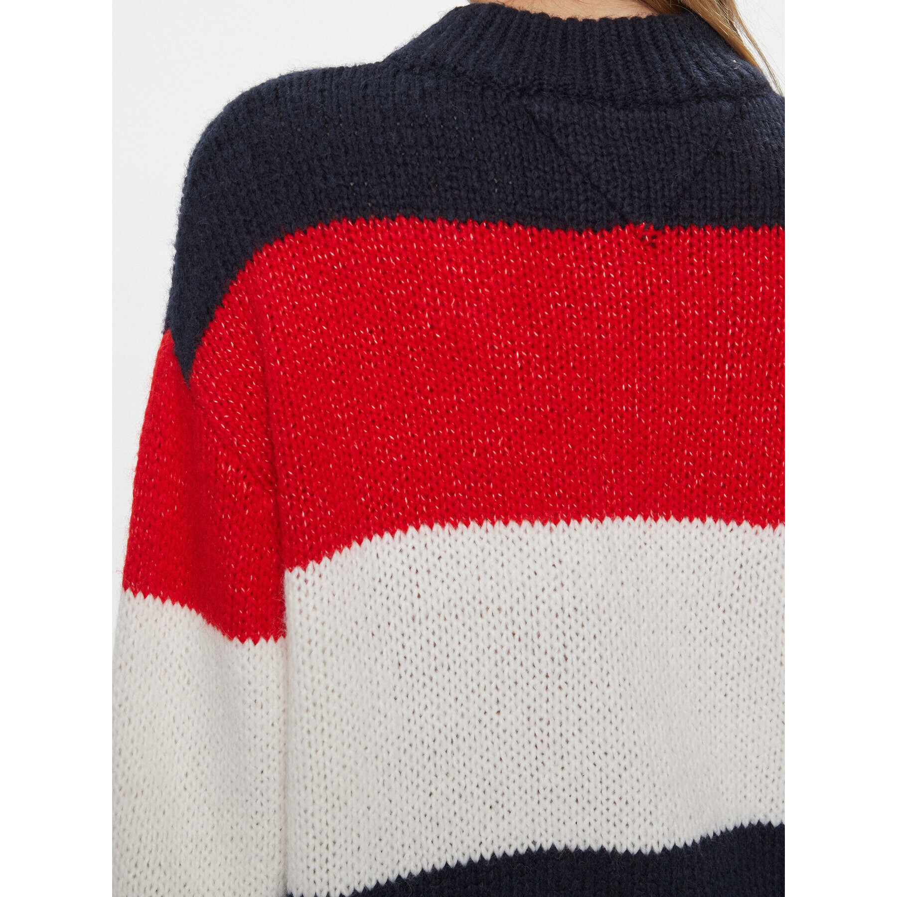 Tommy Jeans Pulover Tjw Colorblock Sweater DW0DW17495 Mornarsko modra Regular Fit - Pepit.si