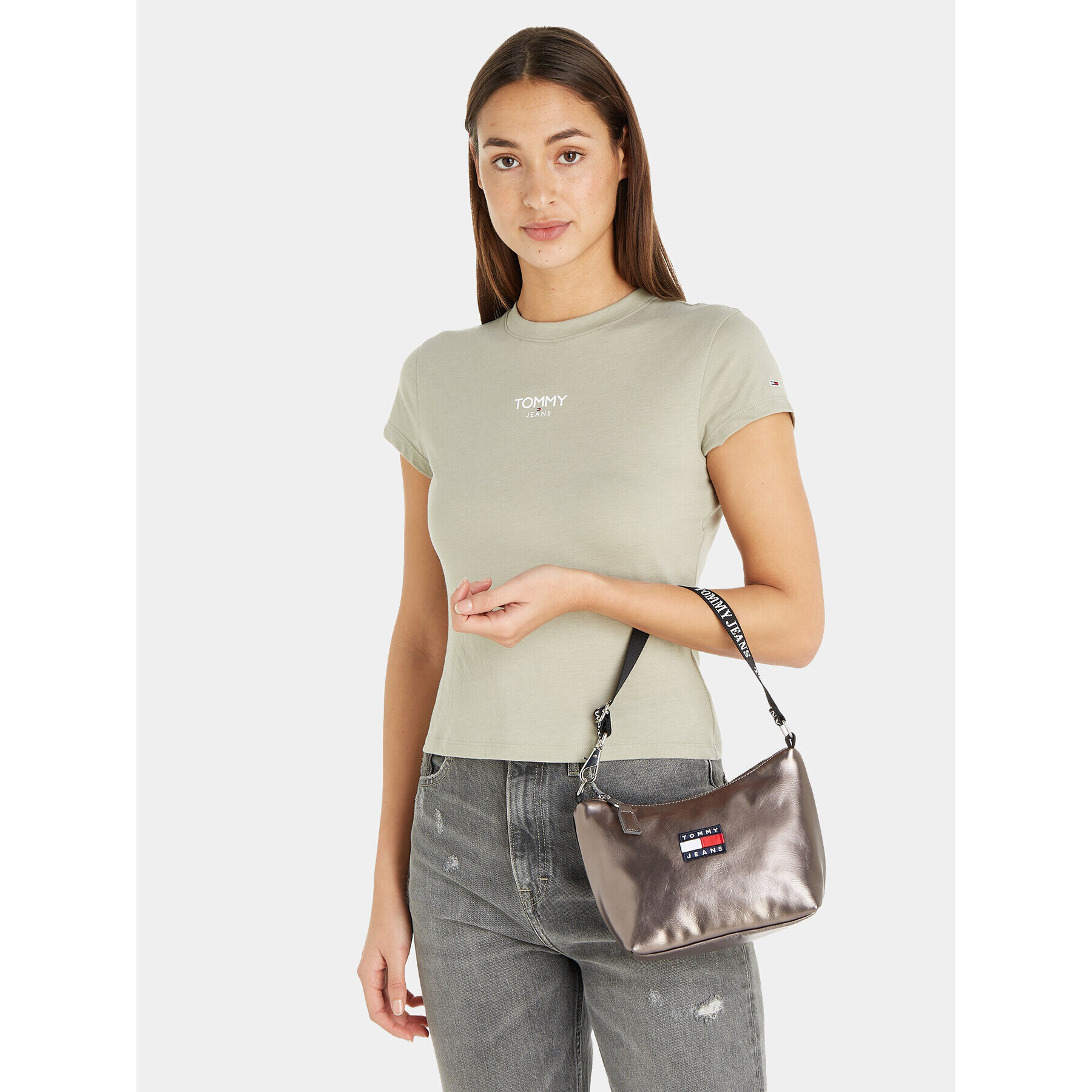 Tommy Jeans Ročna torba Tjw Heritage Shoulder Bag Metal AW0AW15436 Siva - Pepit.si