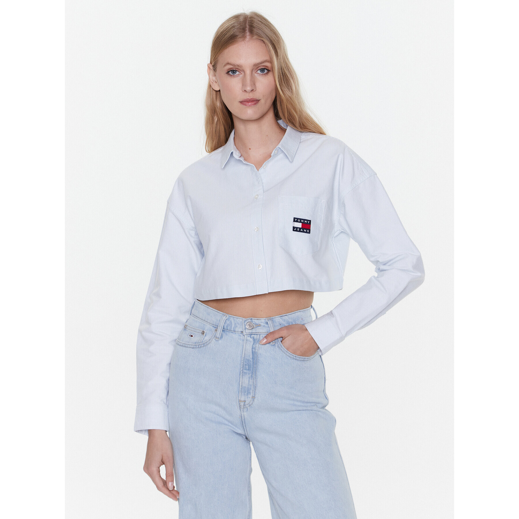 Tommy Jeans Srajca DW0DW15040 Modra Cropped Fit - Pepit.si