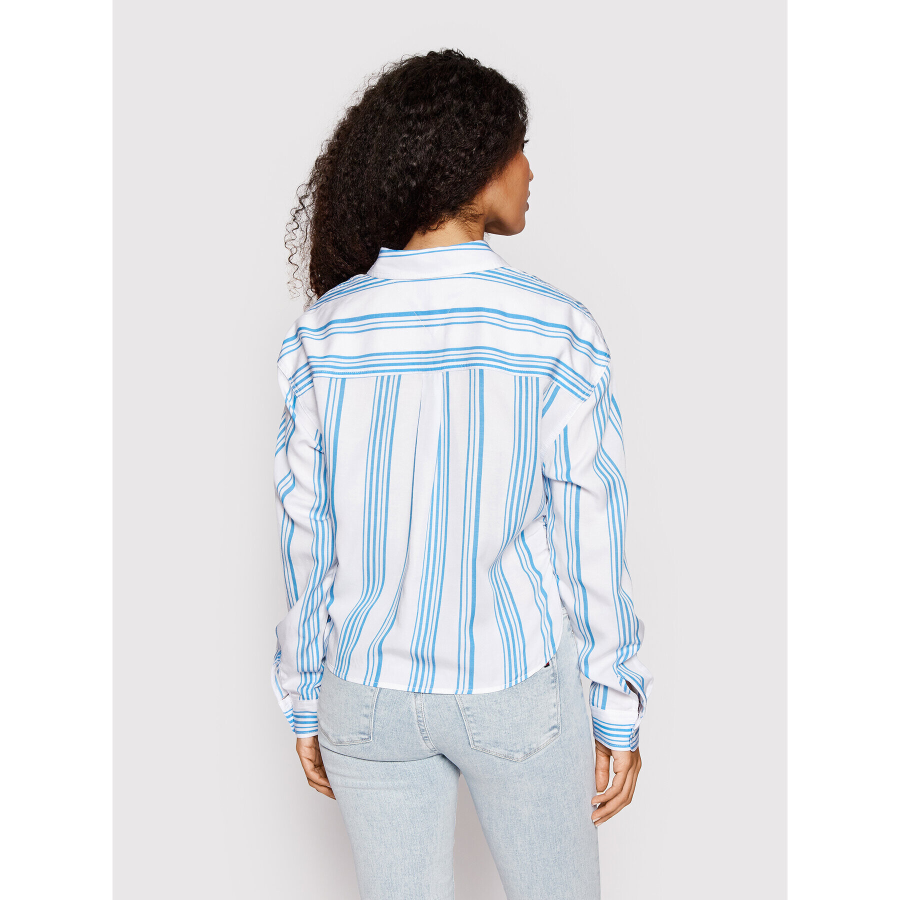 Tommy Jeans Srajca Front Tie Stripe DW0DW12901 Bela Relaxed Fit - Pepit.si