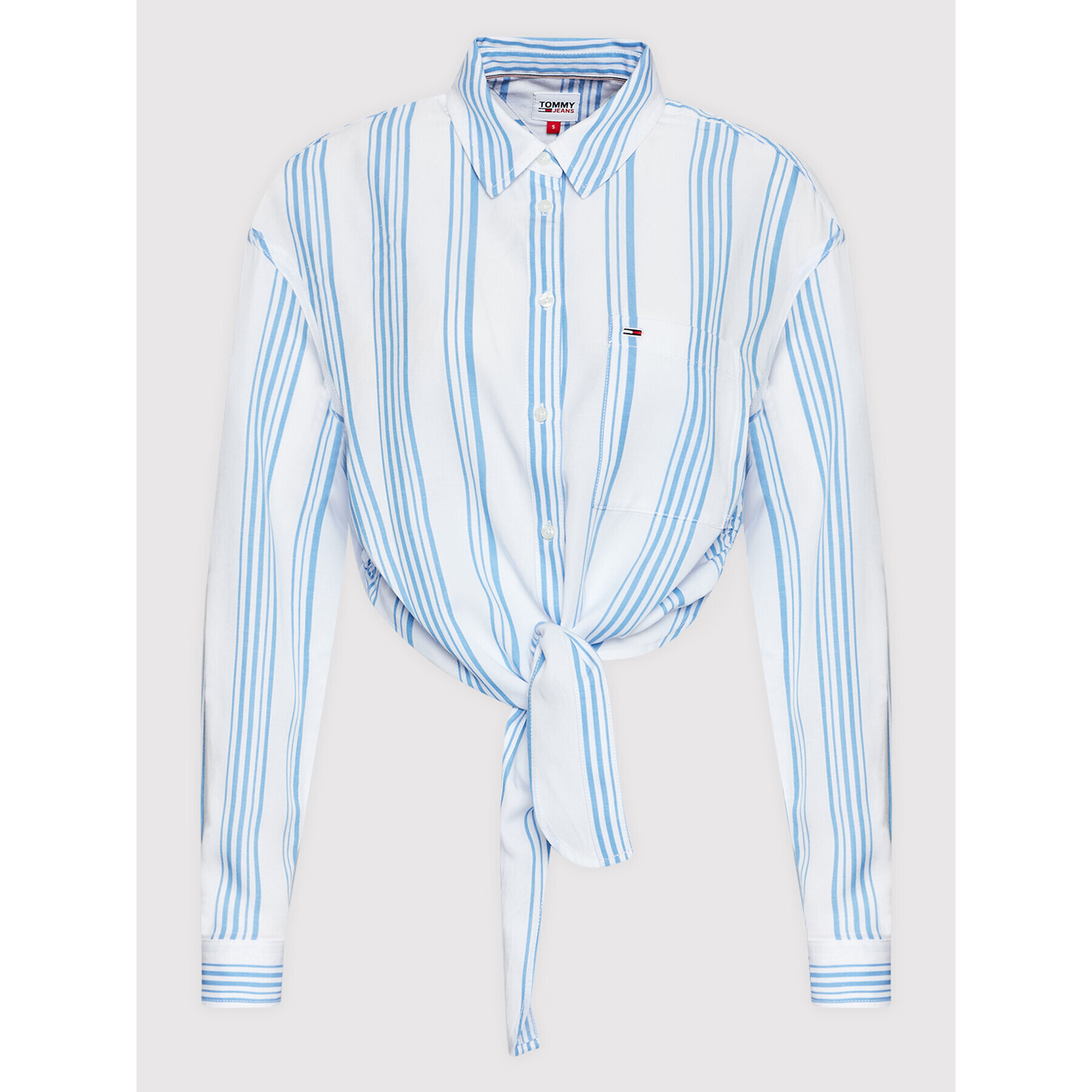 Tommy Jeans Srajca Front Tie Stripe DW0DW12901 Bela Relaxed Fit - Pepit.si