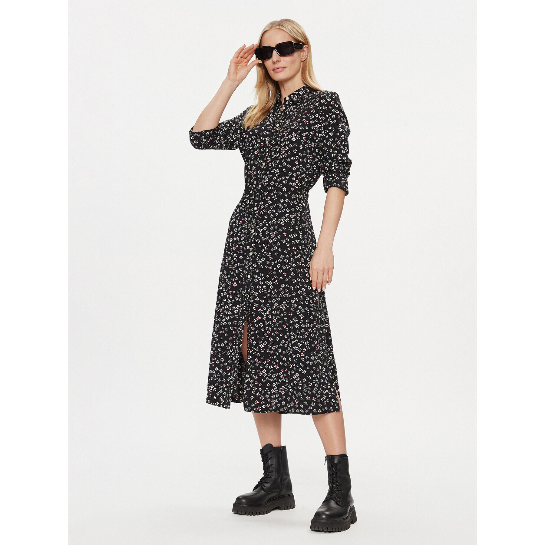 Tommy Jeans Srajčna obleka Tjw Ditsy Belted Midi Dress Ext DW0DW17419 Črna Regular Fit - Pepit.si