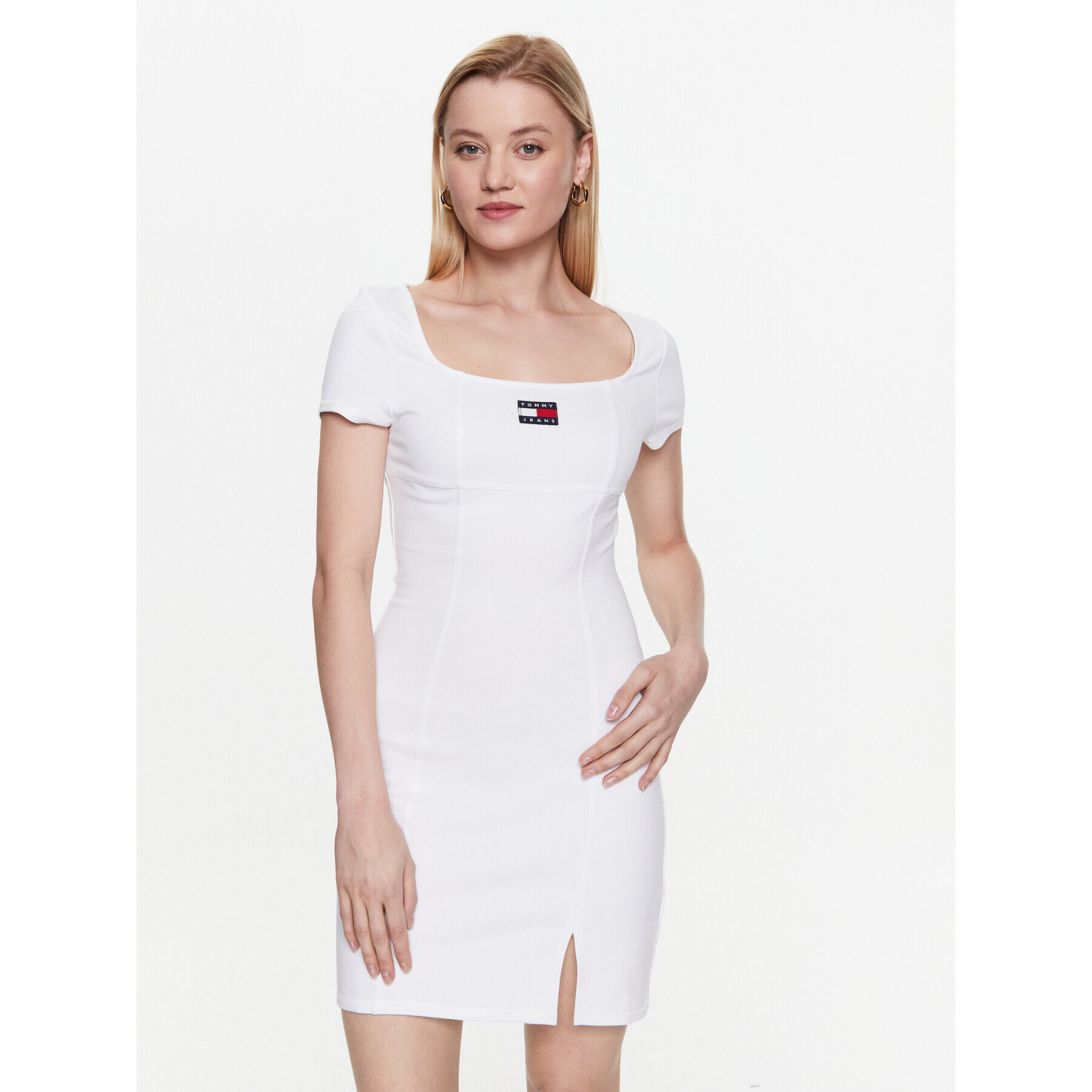 Tommy Jeans Vsakodnevna obleka Archive DW0DW15362 Bela Bodycon Fit - Pepit.si