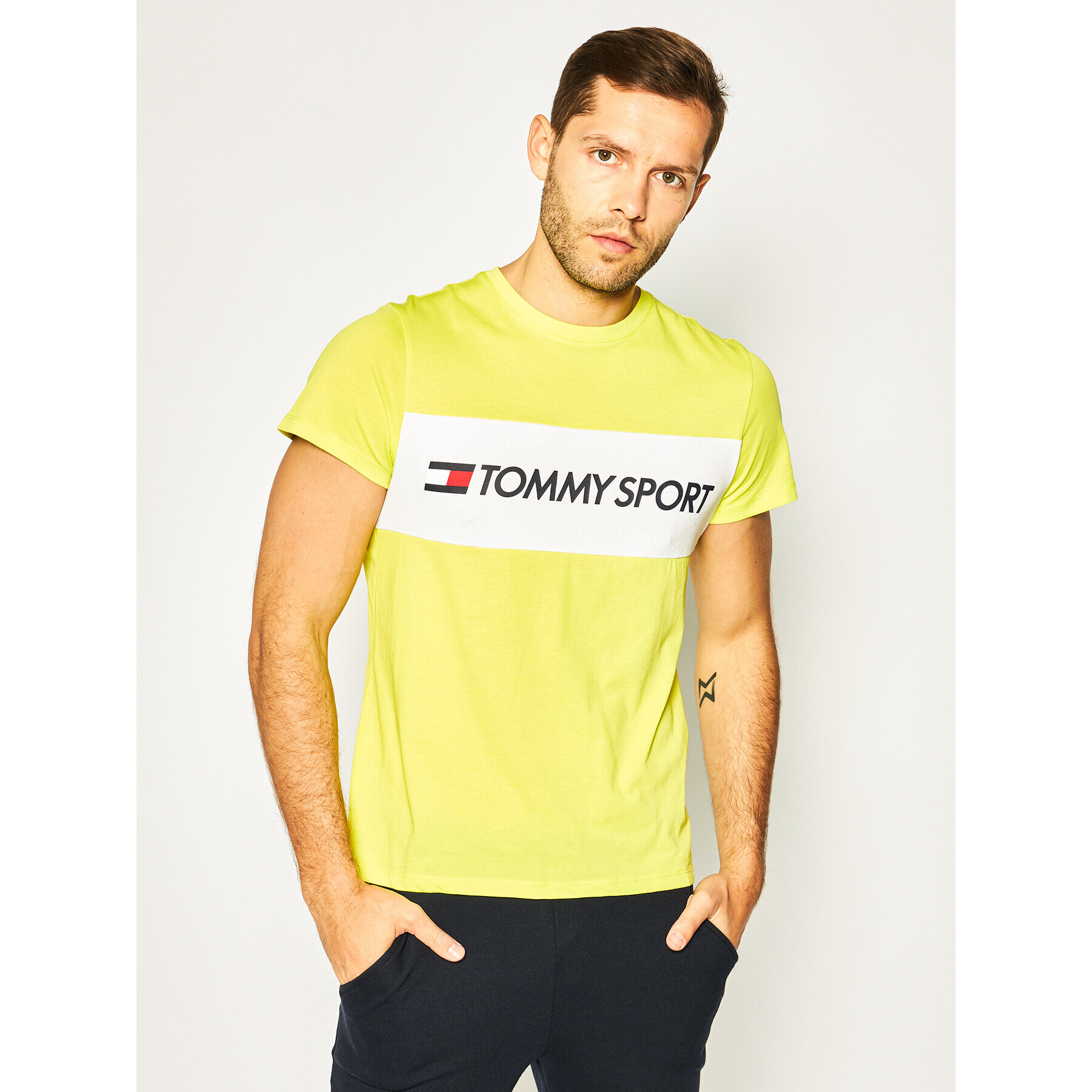 Tommy Sport Majica Colourblock Logo S20S200375 Rumena Regular Fit - Pepit.si