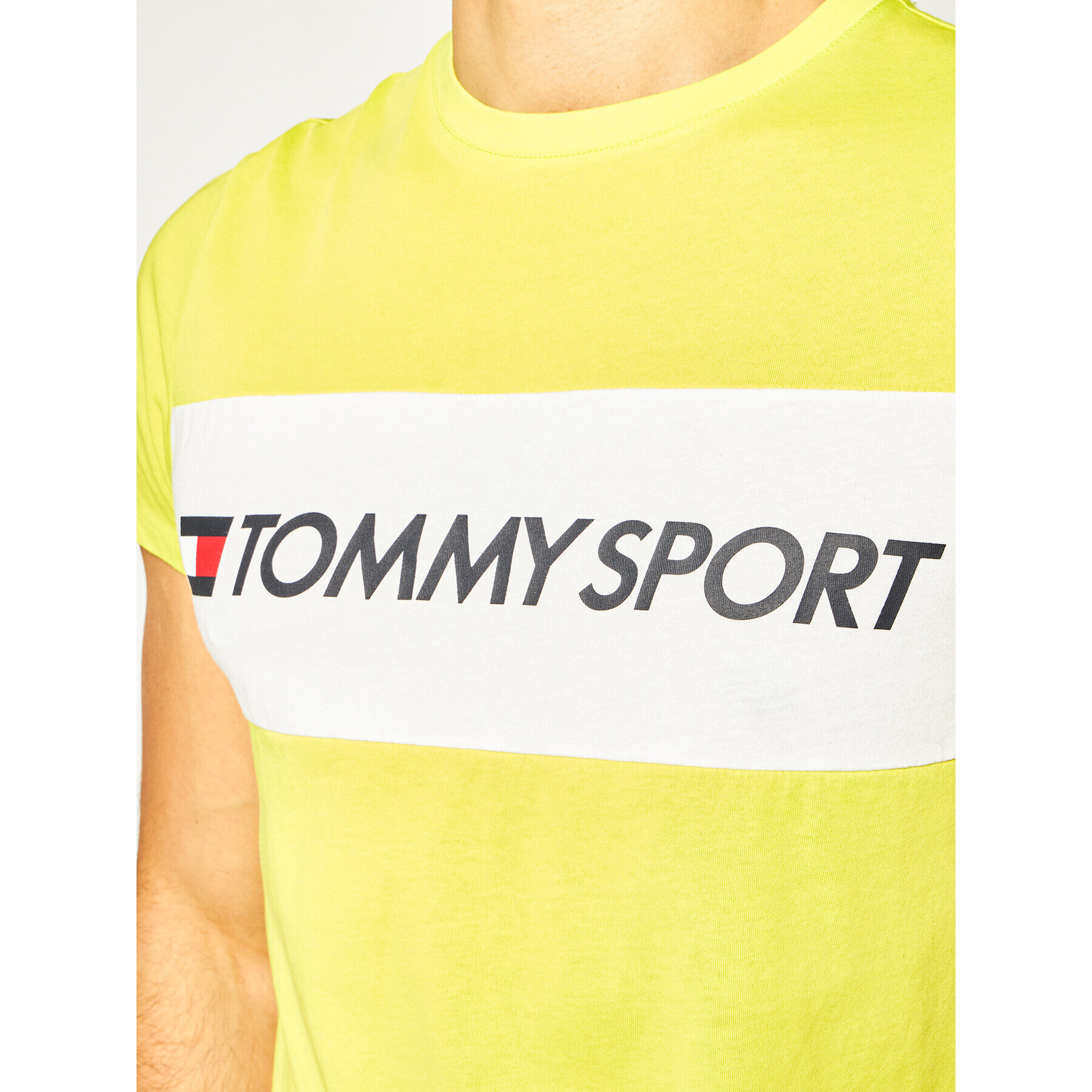 Tommy Sport Majica Colourblock Logo S20S200375 Rumena Regular Fit - Pepit.si