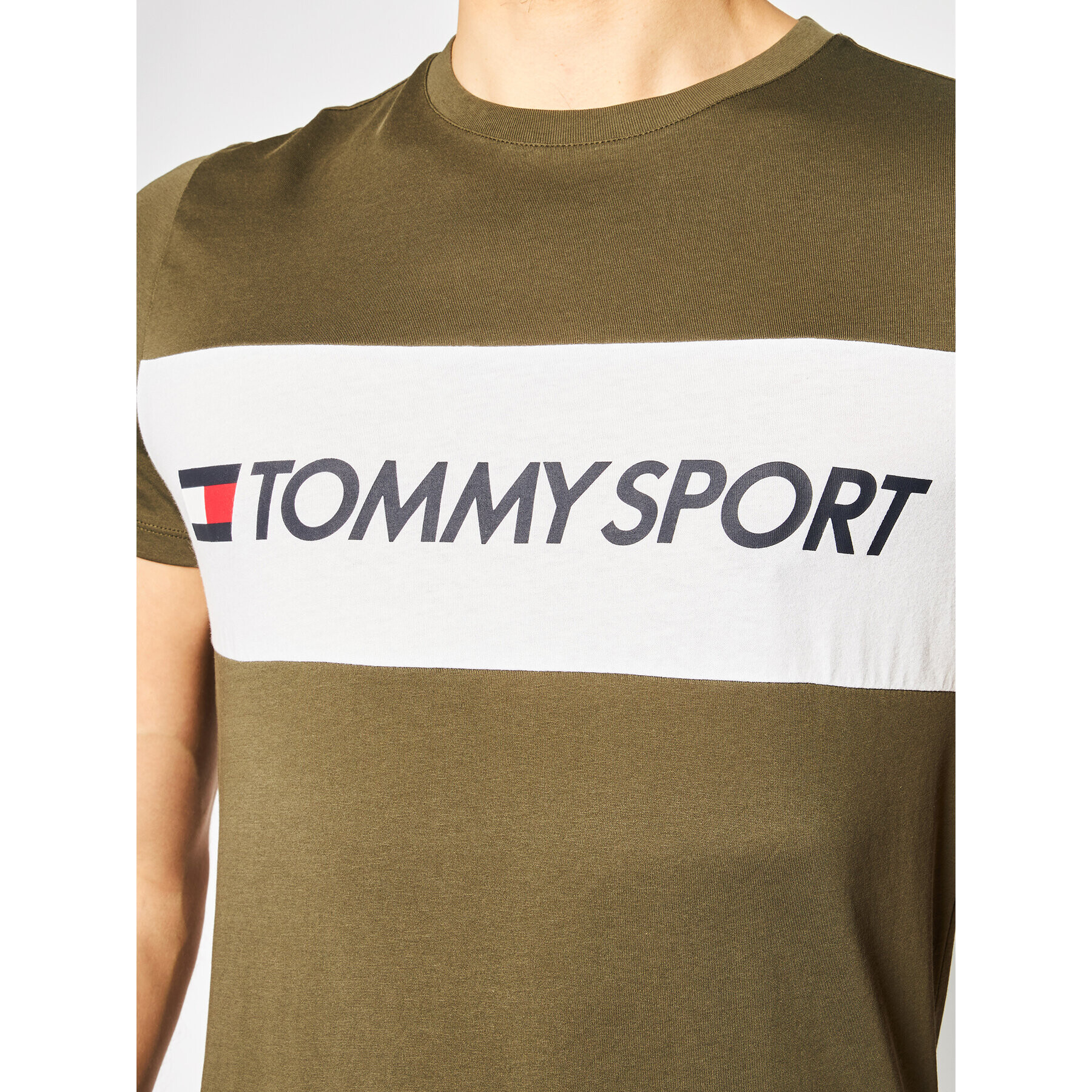 Tommy Sport Majica Colourblock Logo S20S200375 Zelena Regular Fit - Pepit.si